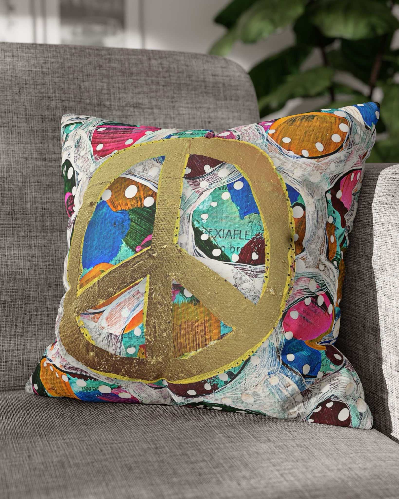 Gold Glam Peace Sign Faux Suede Pillowcase