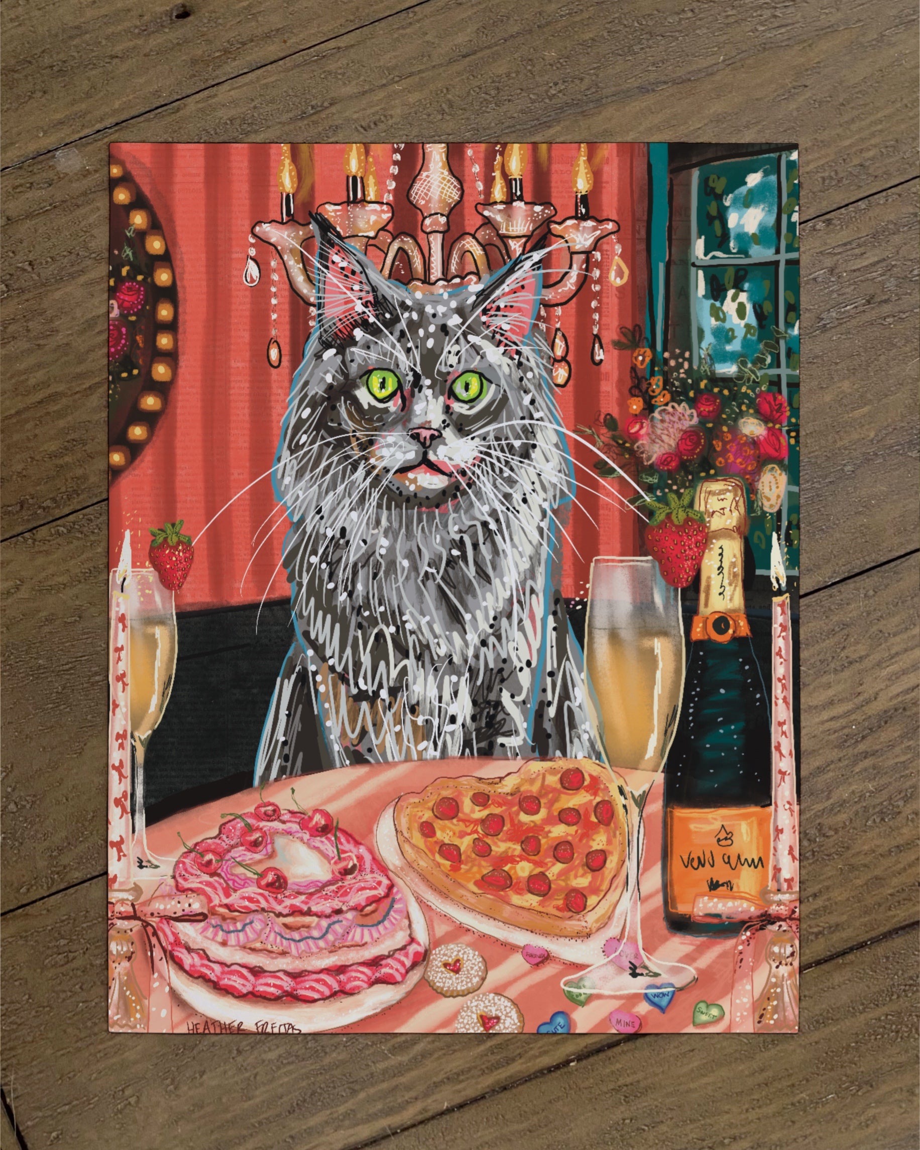 Build Your Own Fancy Feast Cat Art Print - Long Hair Grey