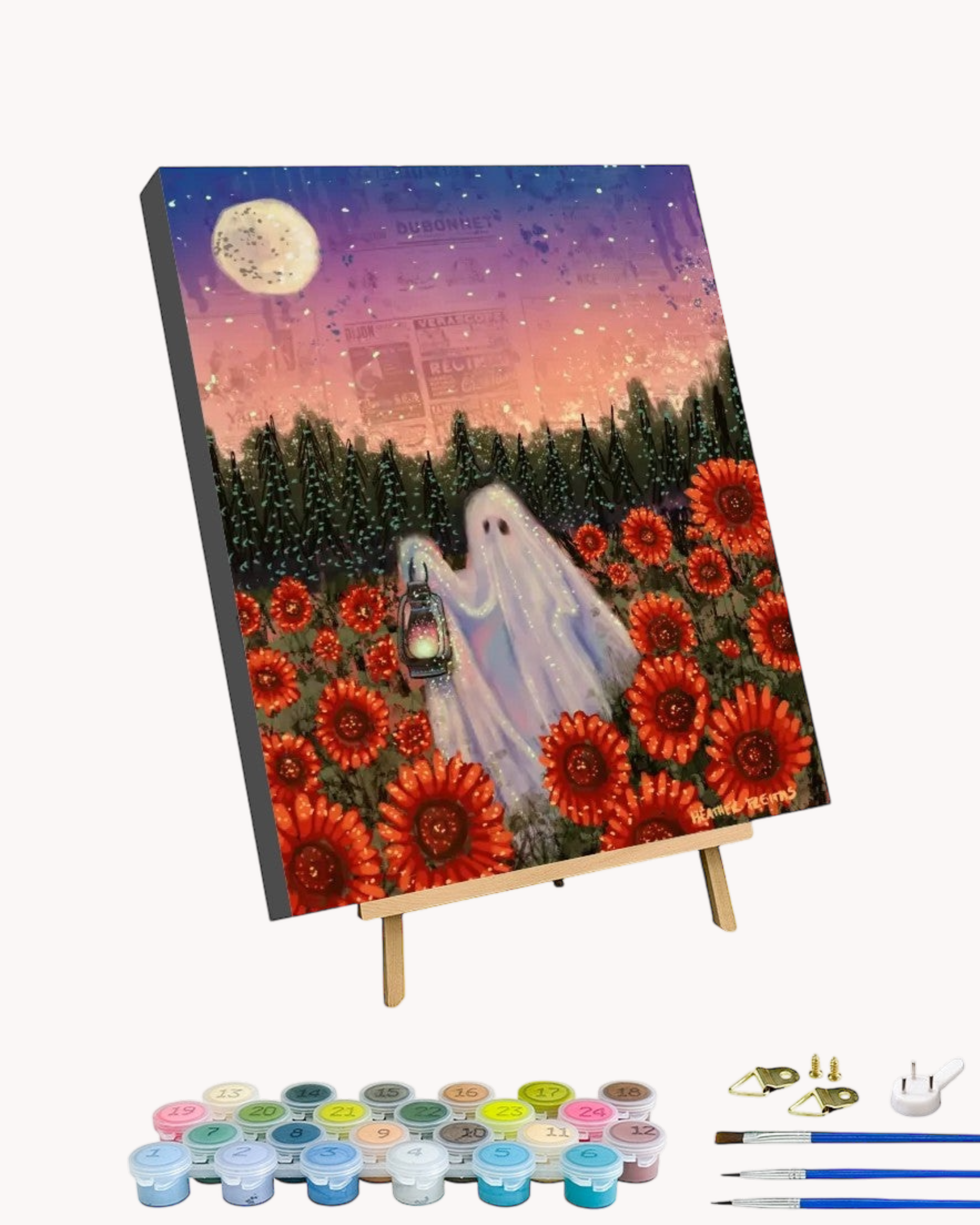 Twilight Sunflower Ghost - Paint by Numbers Kit for Adults with Stand