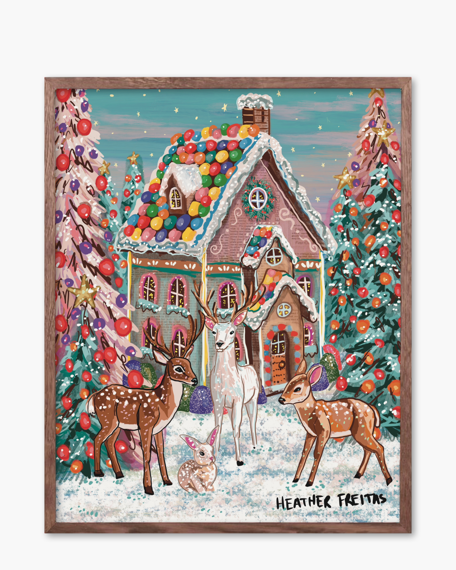 Dreamy Deer Gingerbread House - Limited Edition Signed Paper Print