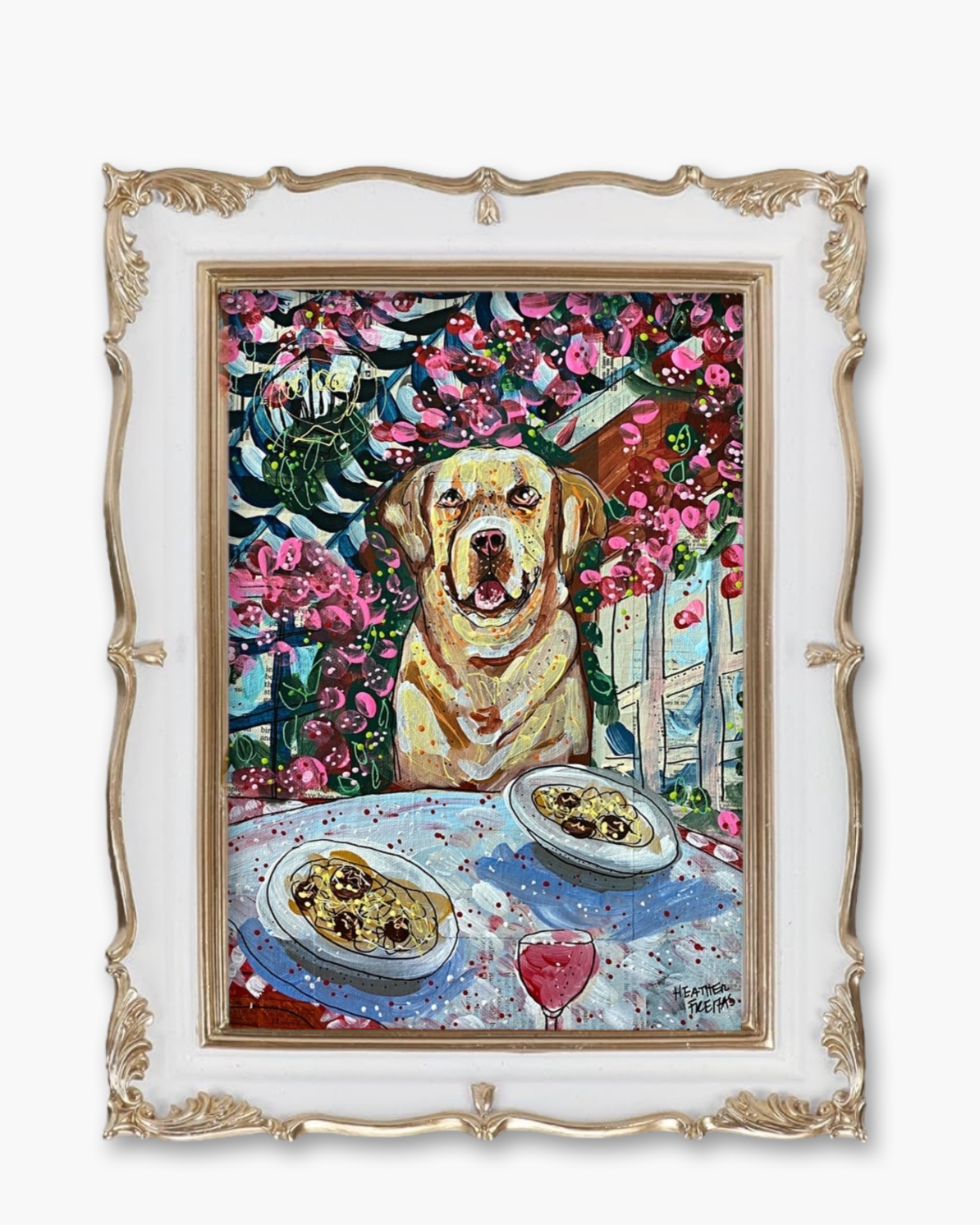 Yellow Labrador Dining Fine Art Magnet ( Large )