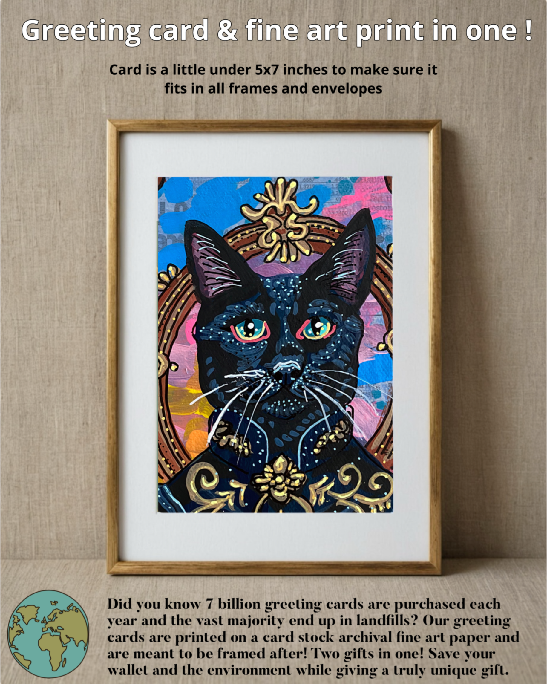 Black Cat - Limited Edition Fine Art Greeting Card 9 pack