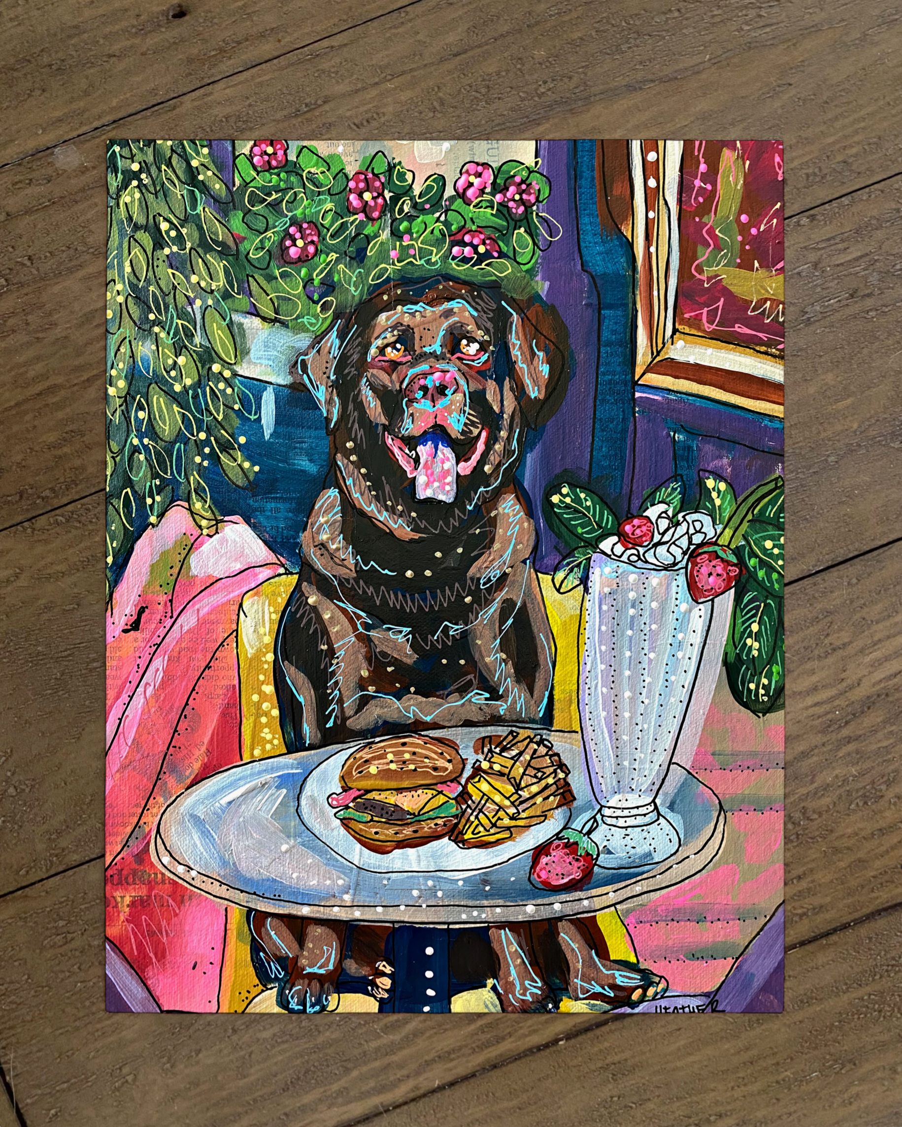 Chocolate Labrador At Burger Pub - Limited Edition Print