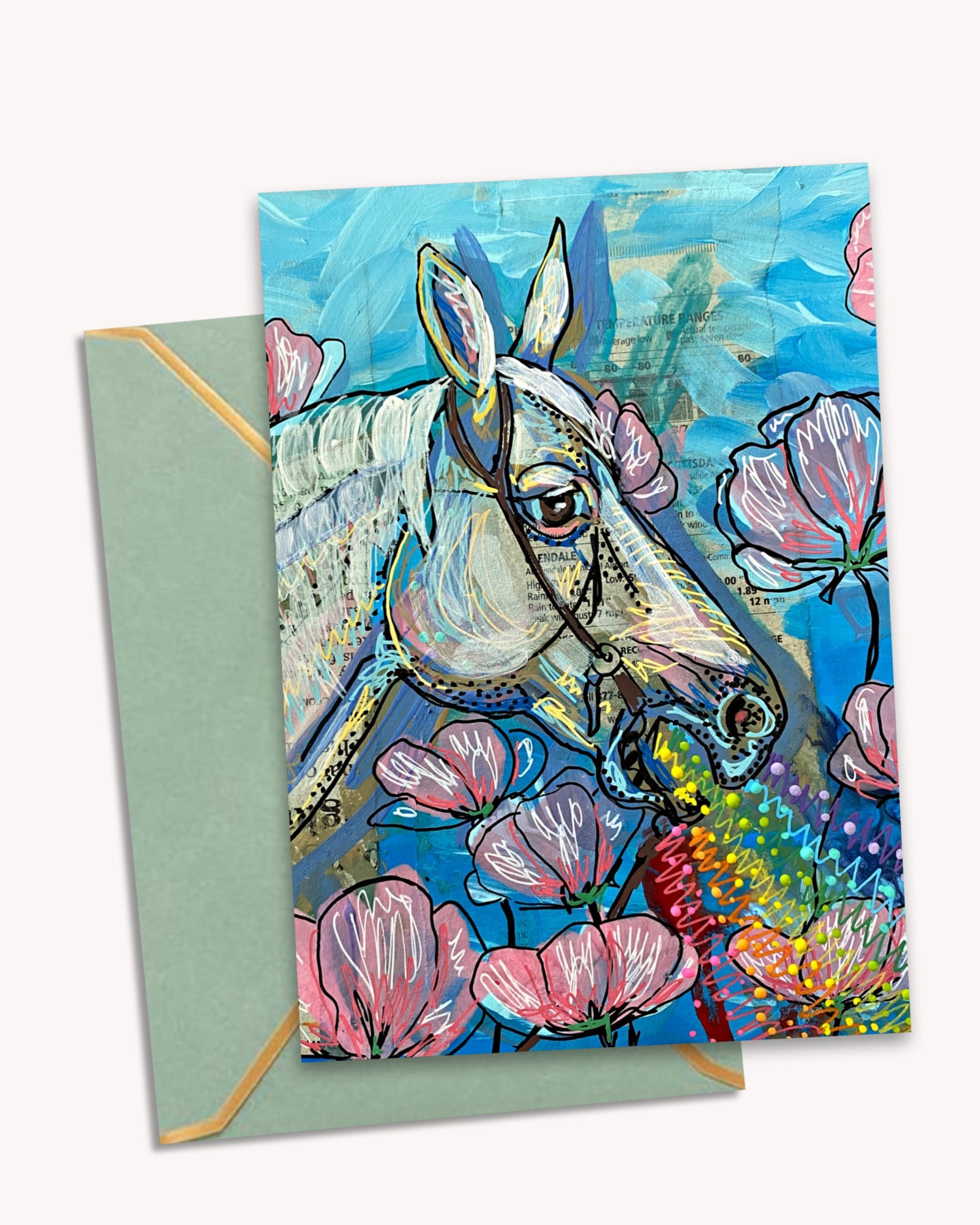 White Horse Rainbow - Greeting Card / Fine Art Print