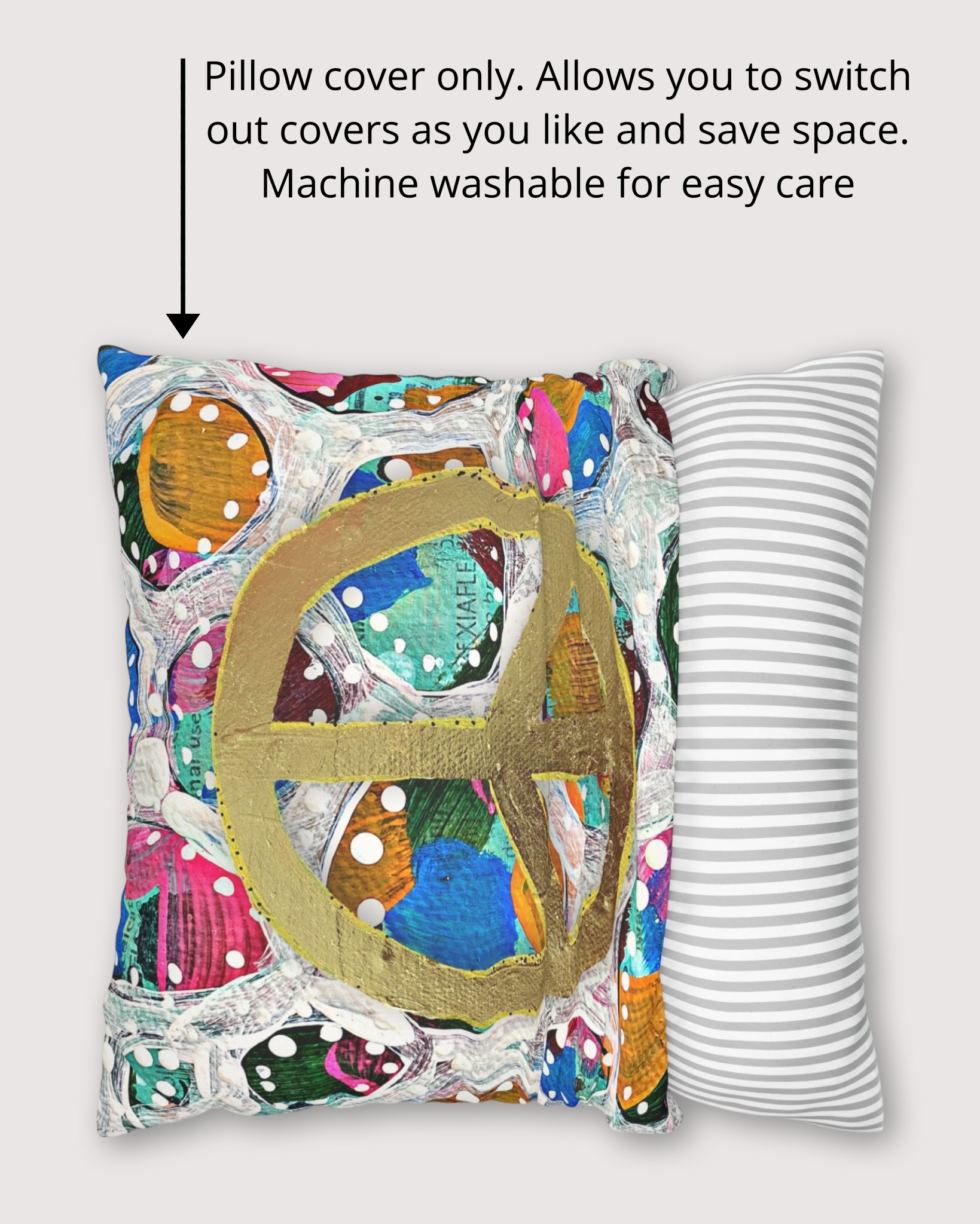 Gold Glam Peace Sign Faux Suede Pillowcase