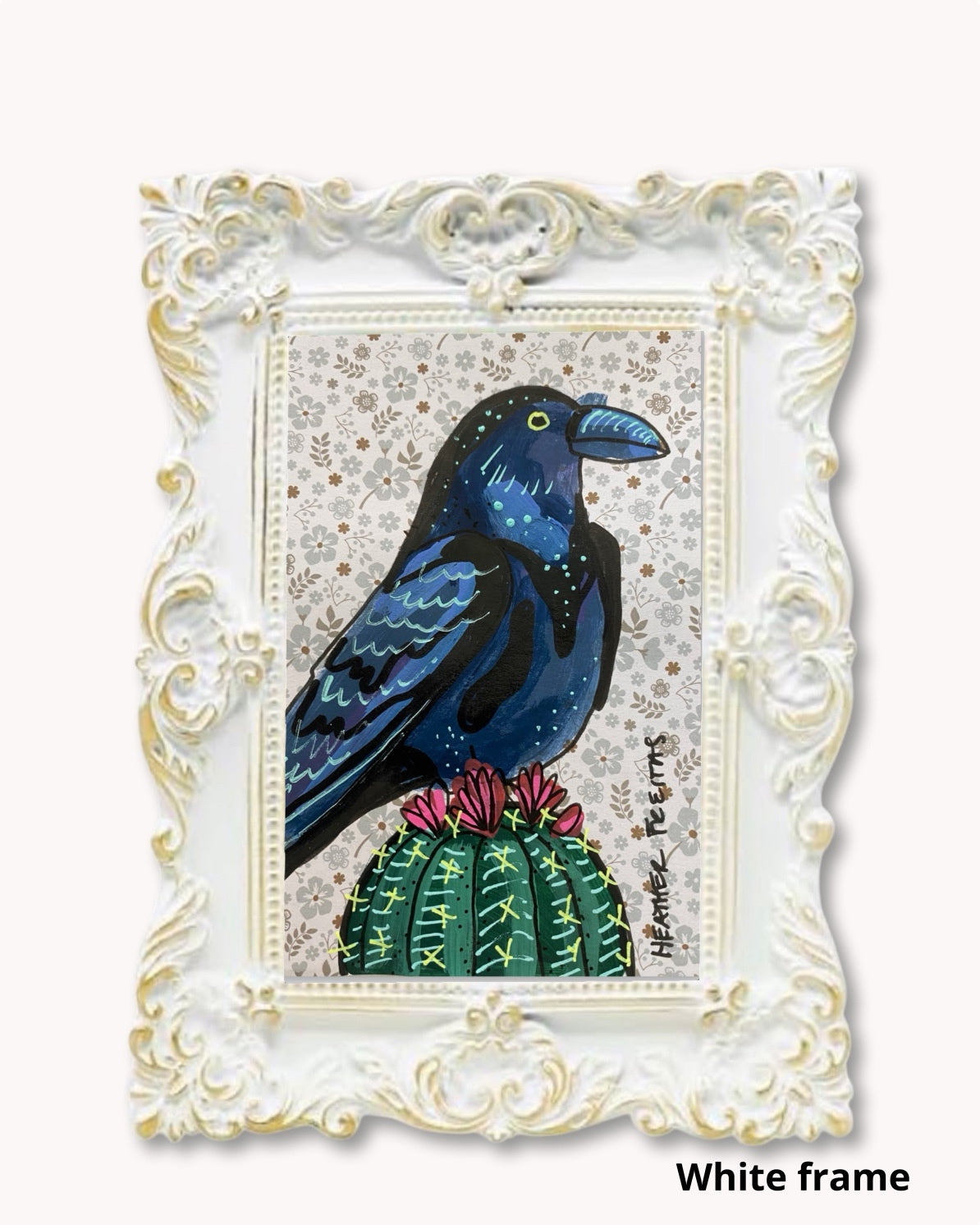 Vibtage Floral Raven On Cactus ( Original Painting )