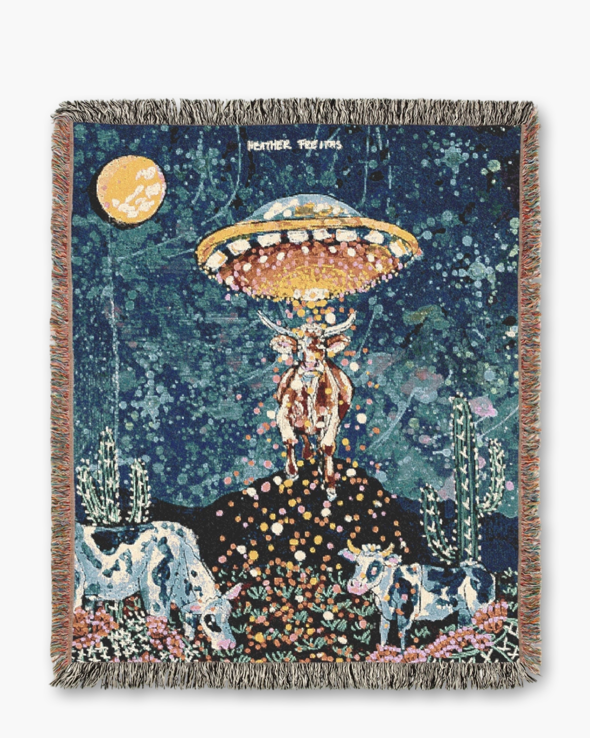 Desert Cow Abduction Woven Blanket