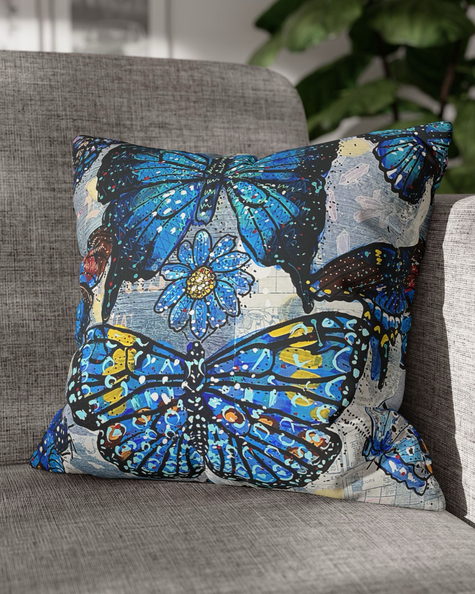 Blue Butterflies Faux Suede Pillowcase