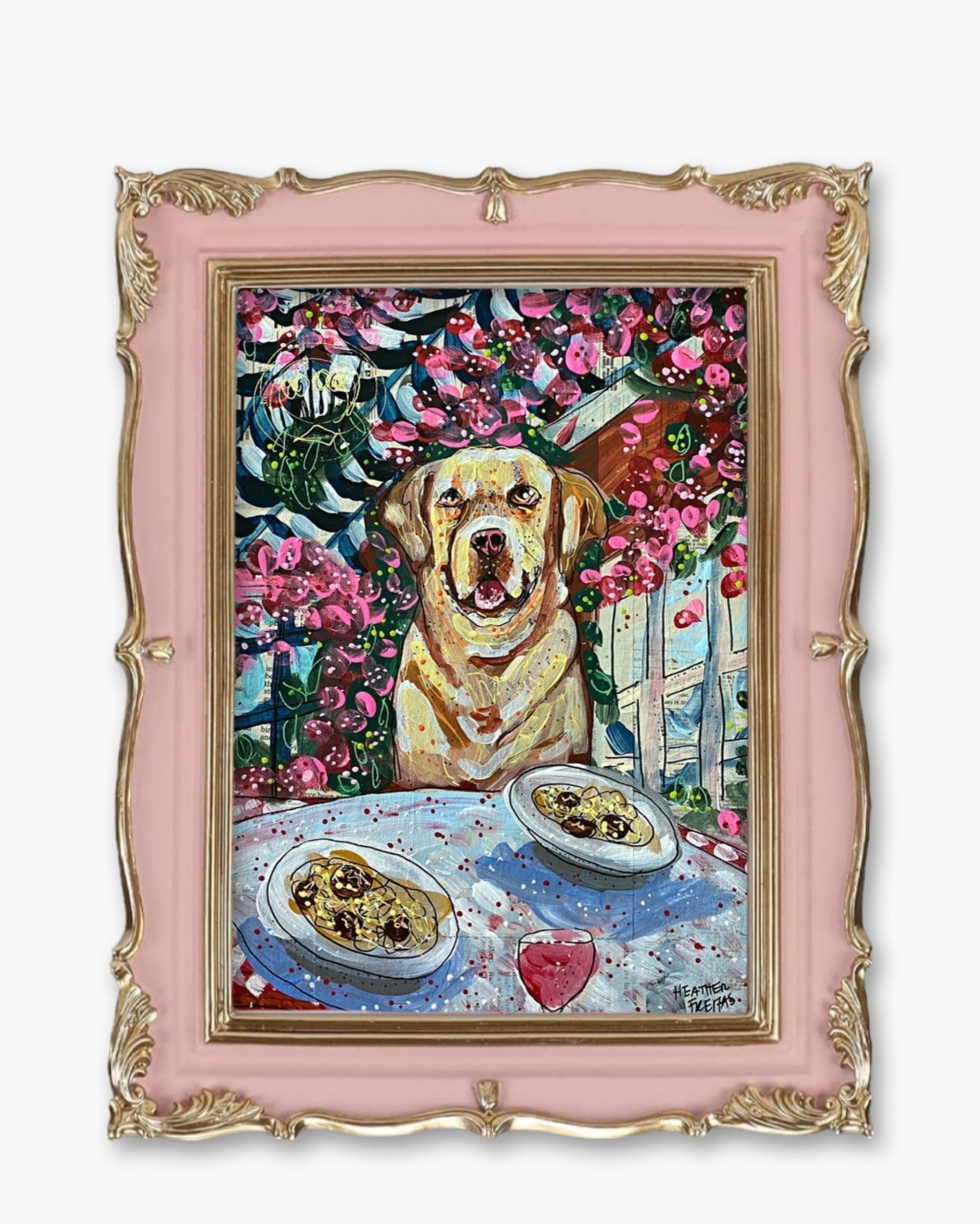 Yellow Labrador Dining Fine Art Magnet ( Large )