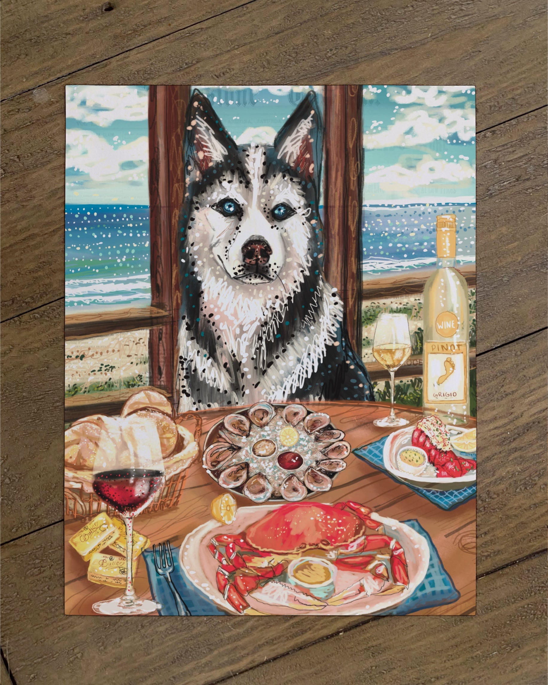 Build Your Own Dining Dog Art Print - Husky