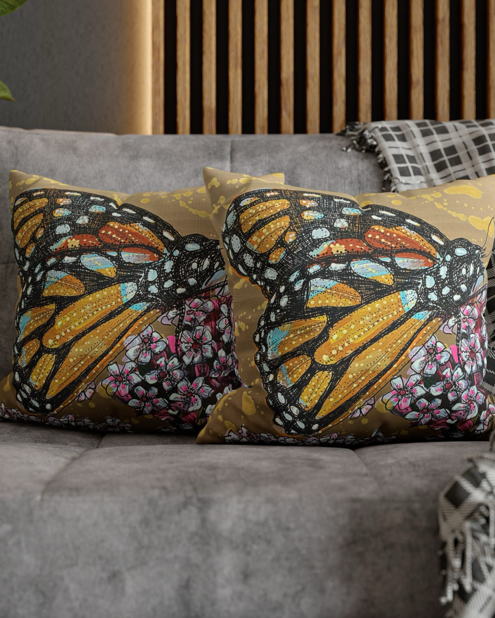 Golden Monarch Faux Suede Pillowcase