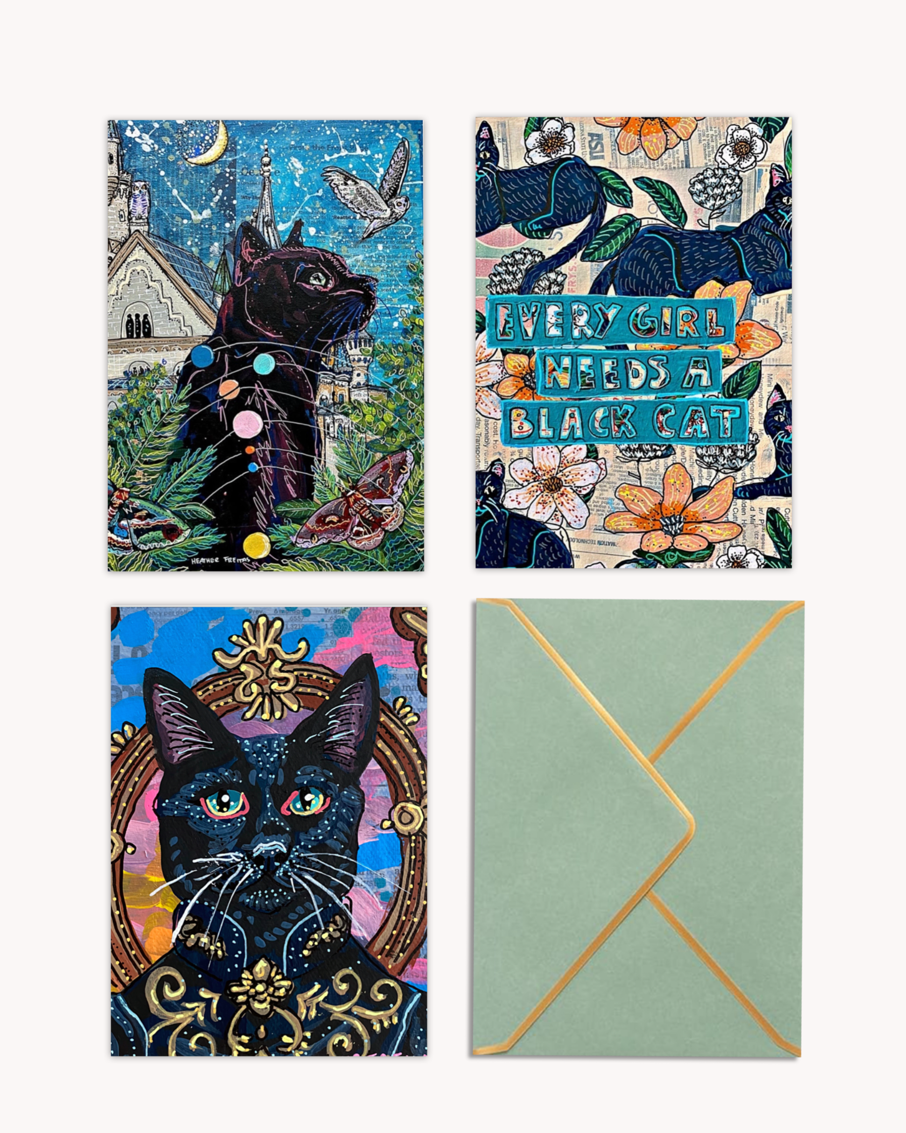 Black Cat - Limited Edition Fine Art Greeting Card 9 pack