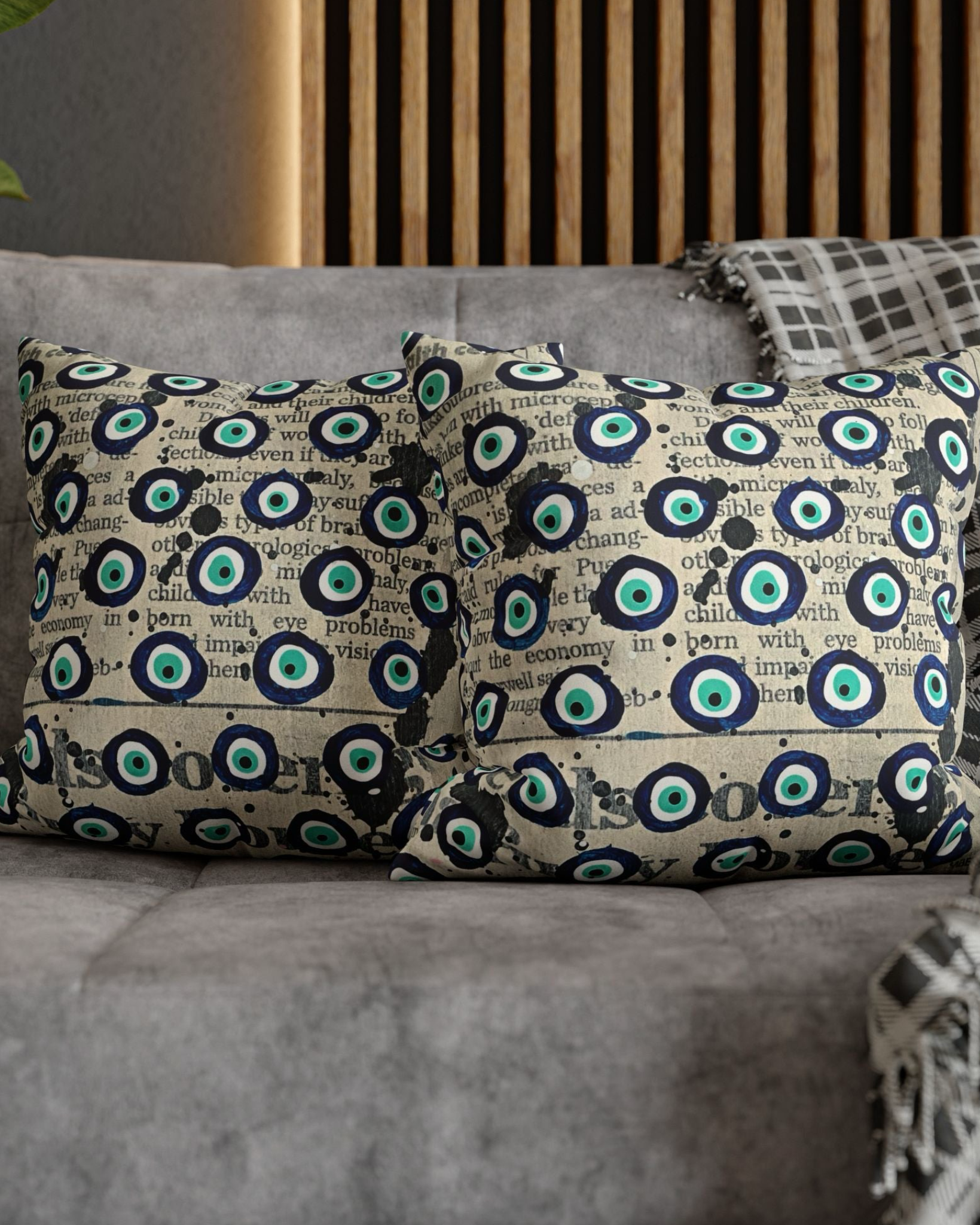 Evil Eye Energy Check Faux Suede Pillow