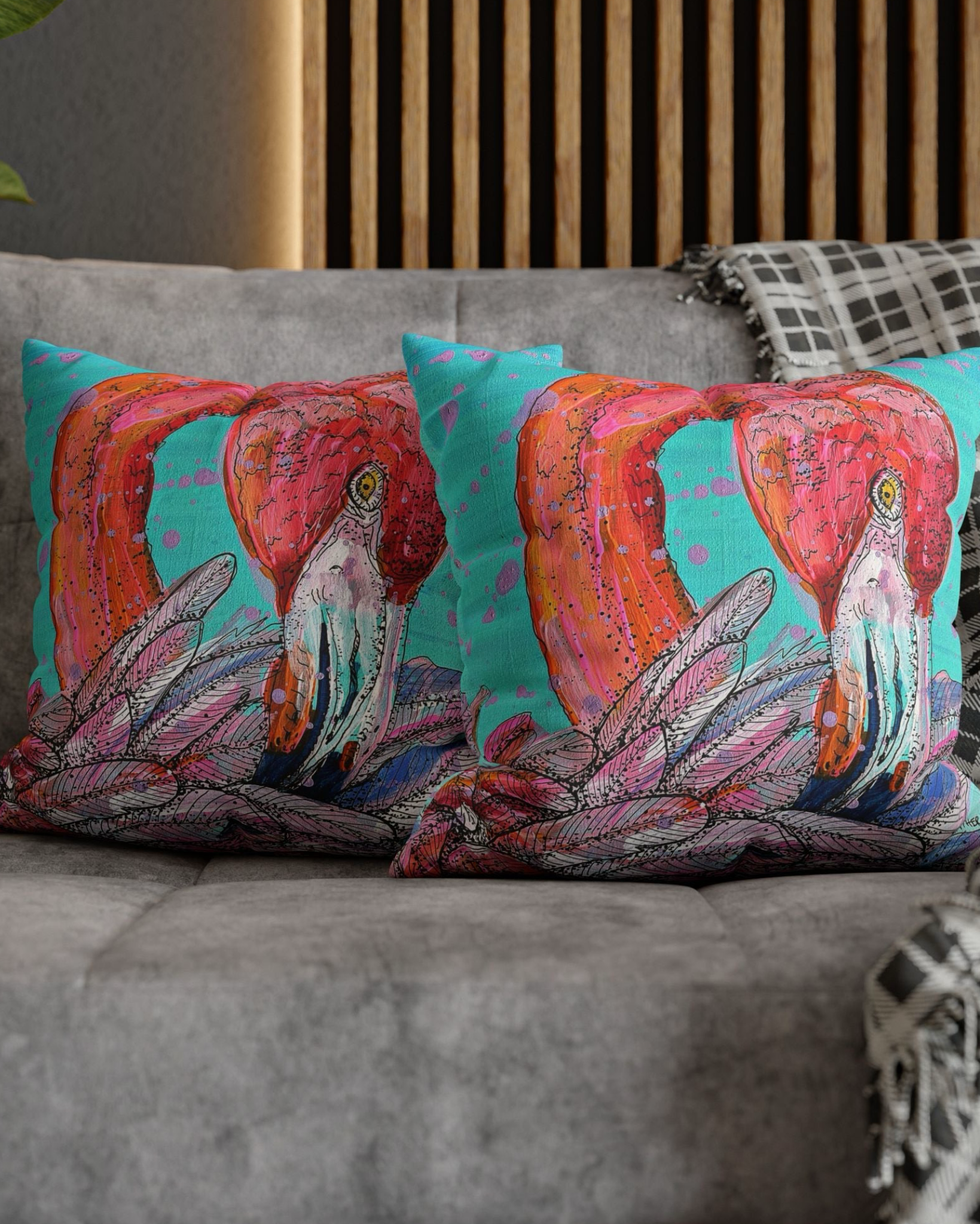 Garnet Flamingo Faux Suede Pillowcase