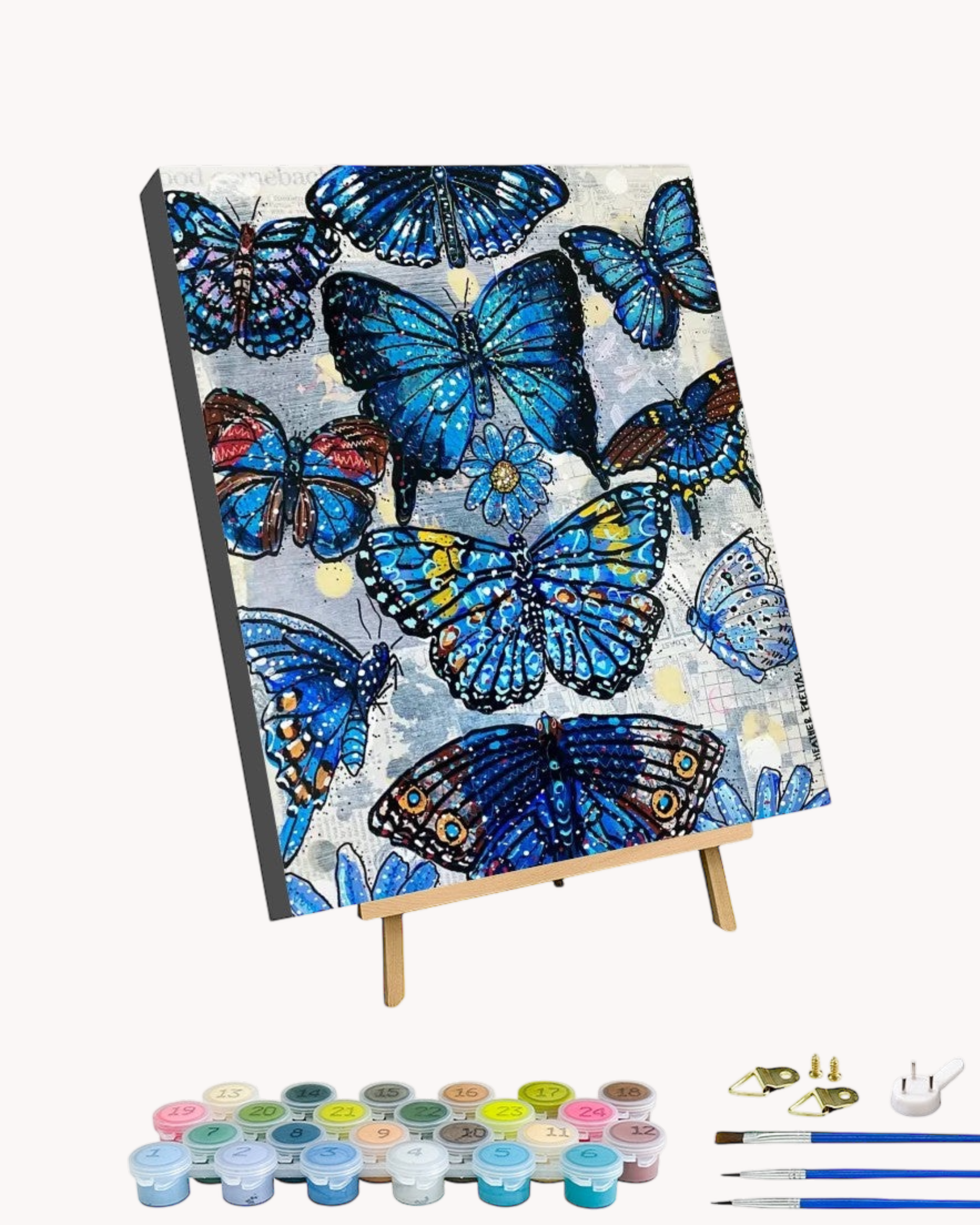 Blue Butterflies - Paint by Numbers Kit for Adults with Stand