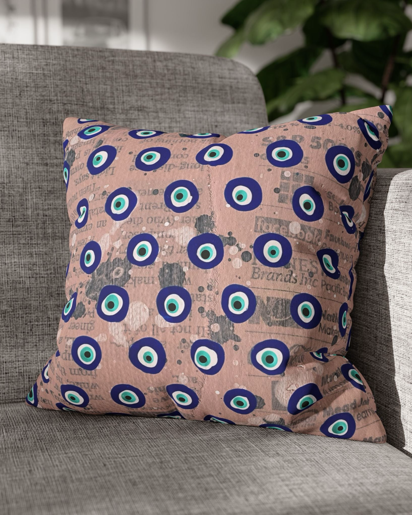 Dusty Pink Evil Eye Faux Suede Pillowcase