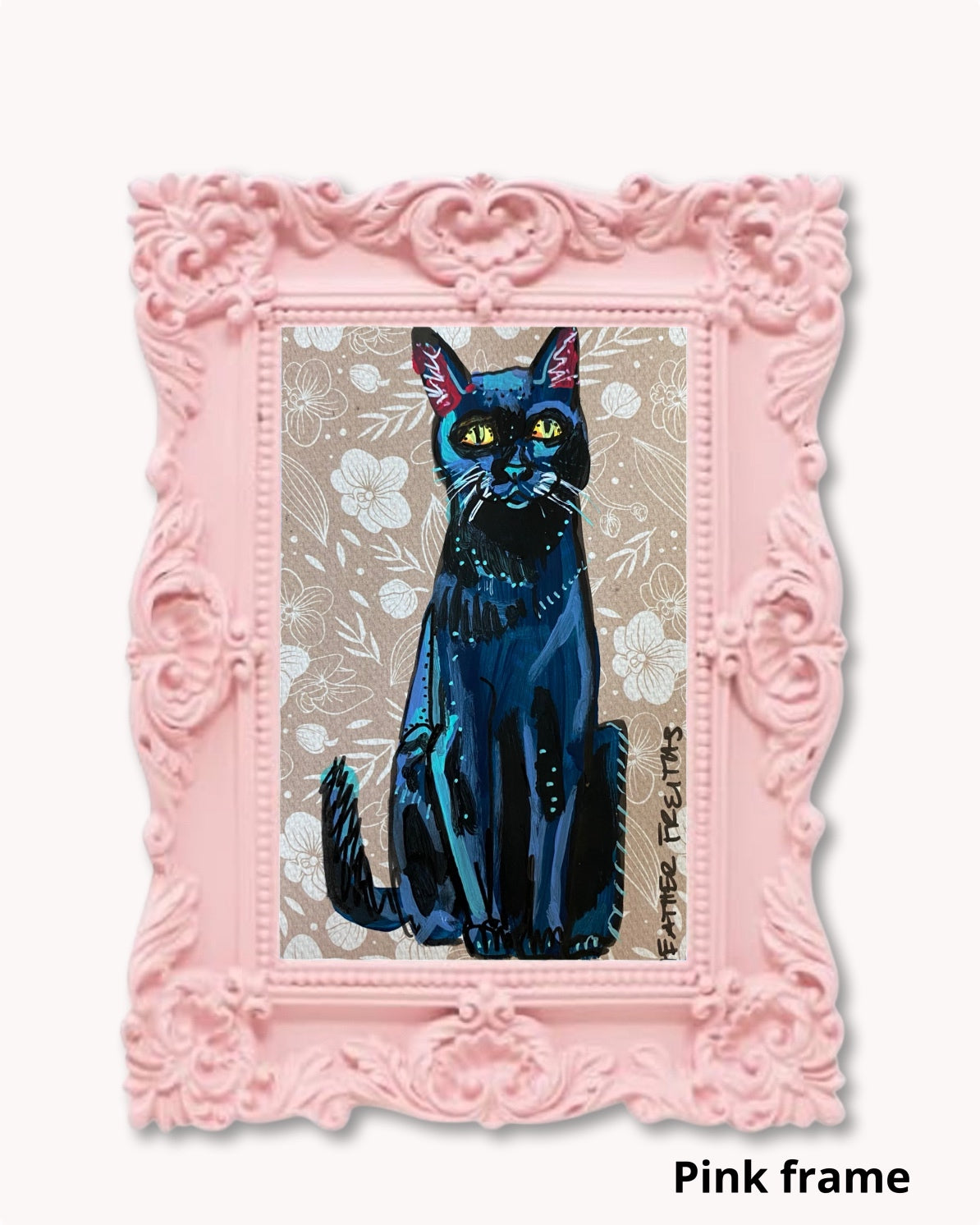 Vintage Floral Black Cat ( Original Painting )