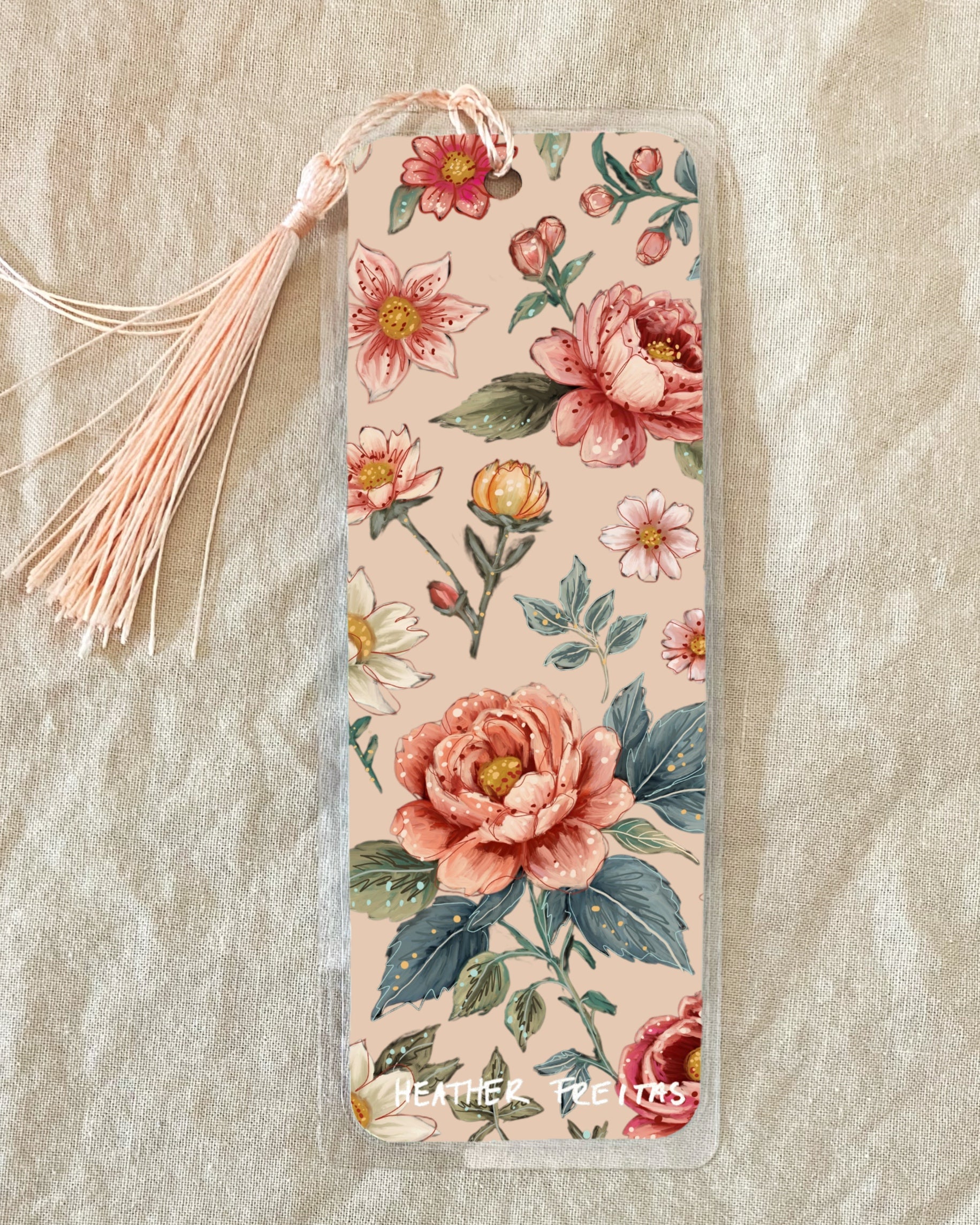 Buff Rose Vintage Floral Bookmark