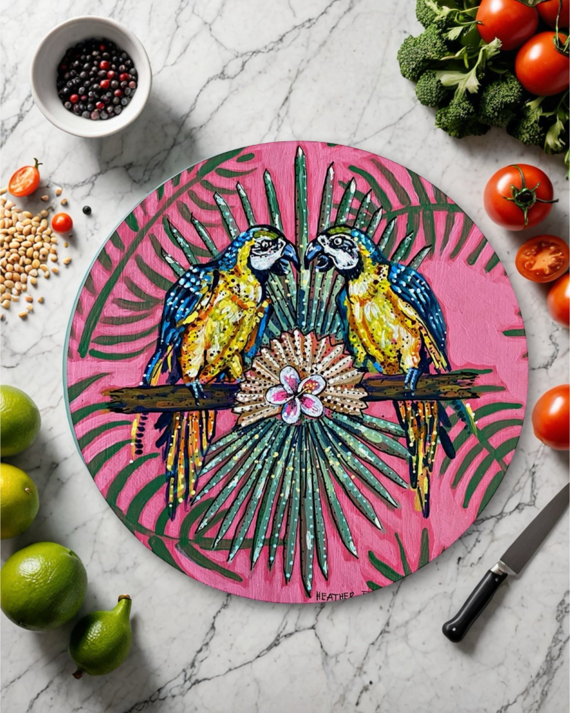 Parrot Paradise Glass Chopping Board