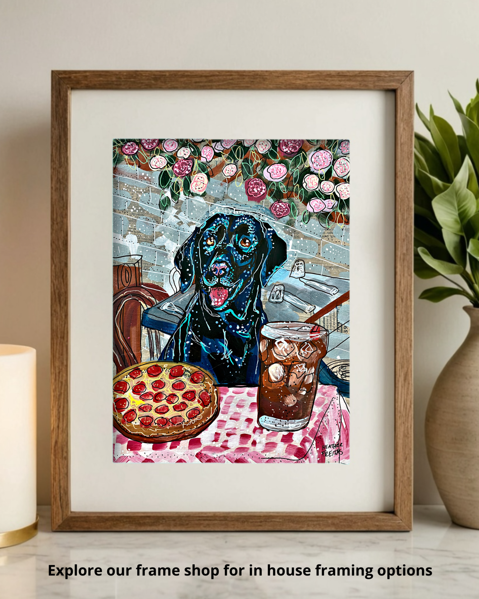 Black Labrador At Pizza Restaurant - Limited Edition Print