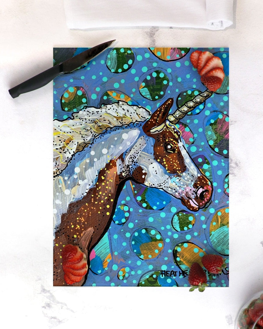 Painted Unicorn Glass Chopping Board Trivet