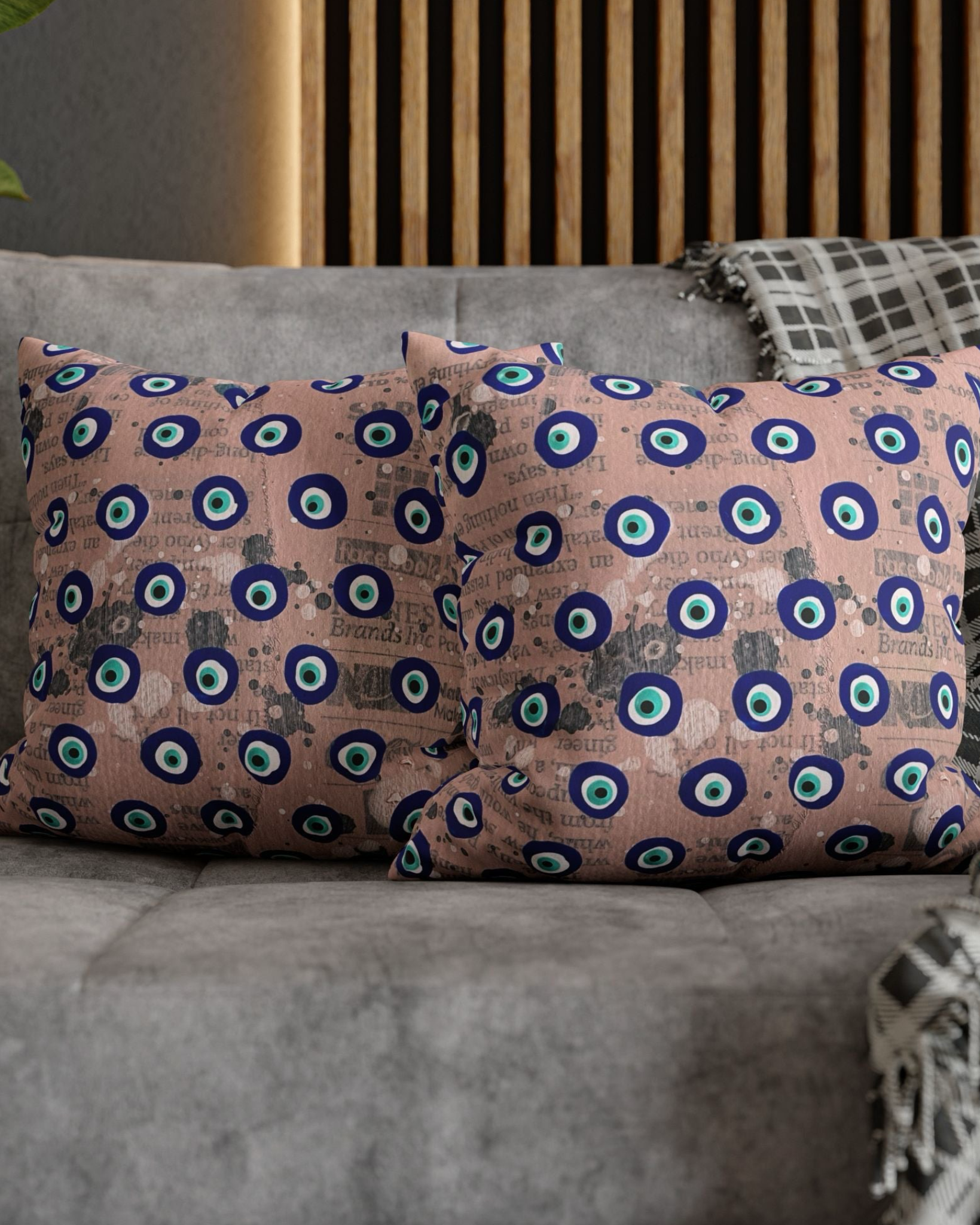 Dusty Pink Evil Eye Faux Suede Pillowcase