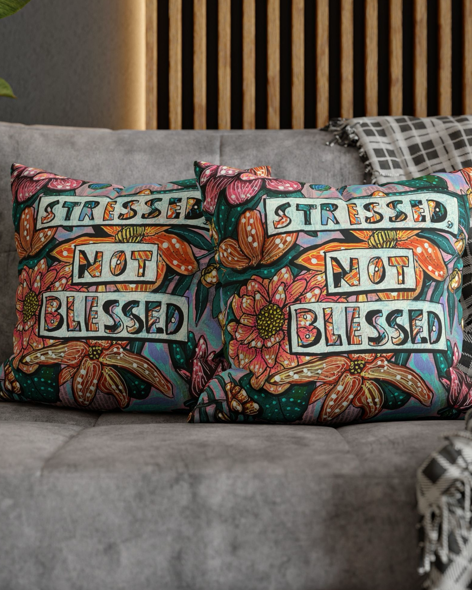 Stressed Not Blessed Faux Suede Pillowcase