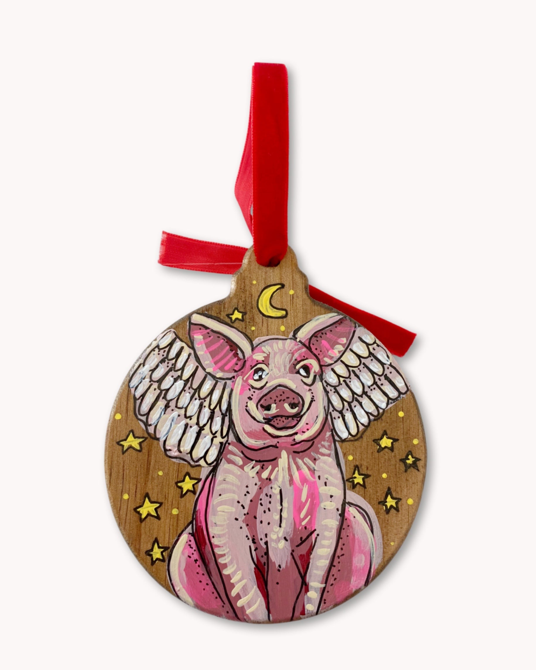 Flying Pig & Stars Hand Painted Ornament