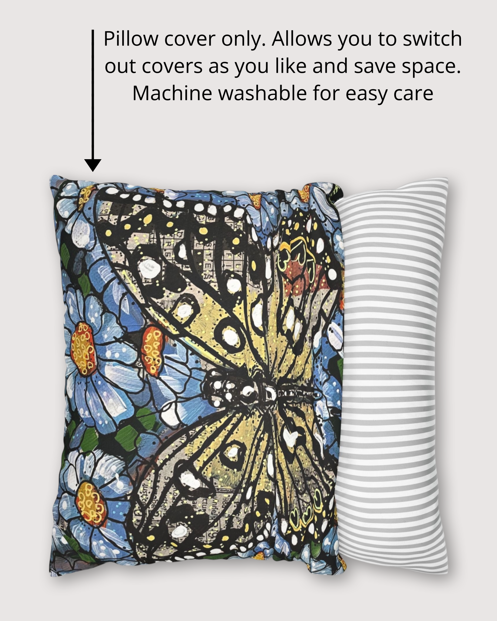 Daisy Butterfly Faux Suede Pillowcase