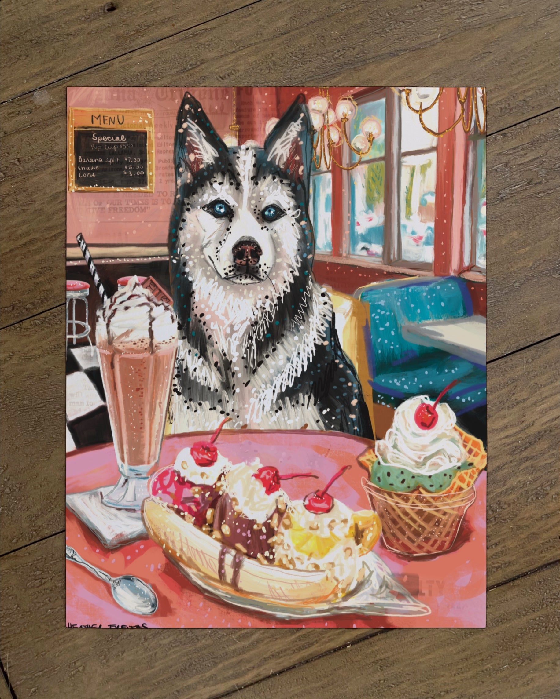 Build Your Own Dining Dog Art Print - Husky