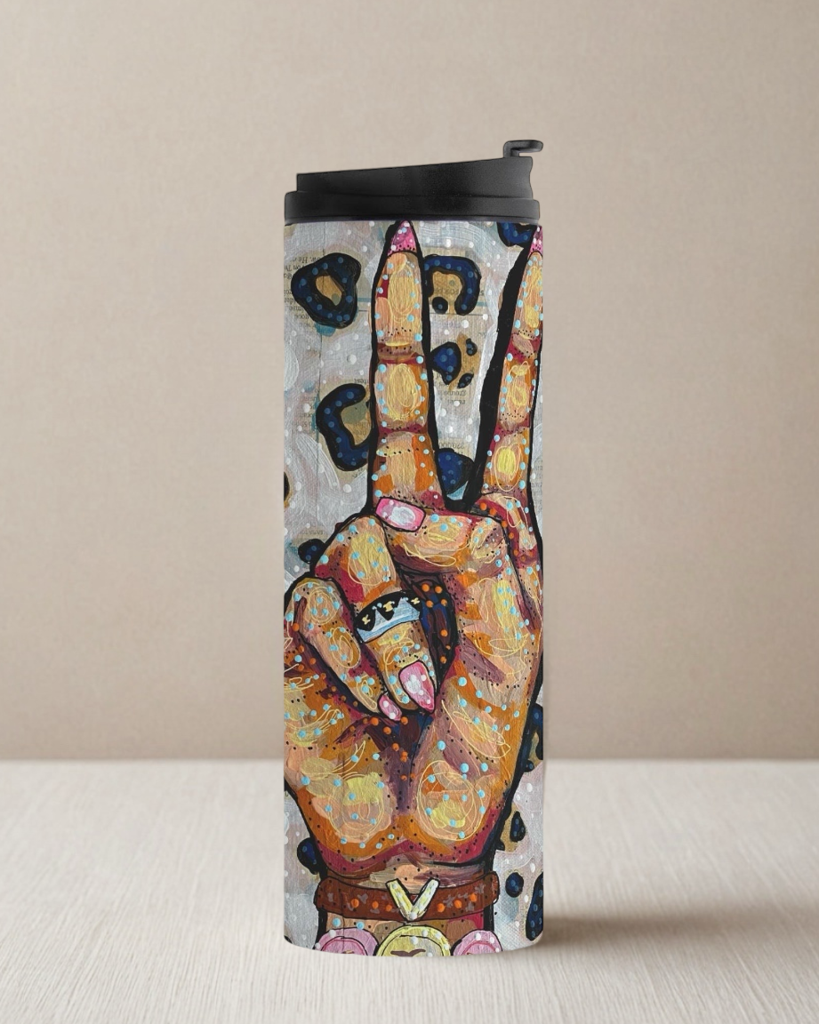 Peace, Love Leopard Print Thermal Tumbler 16 oz.