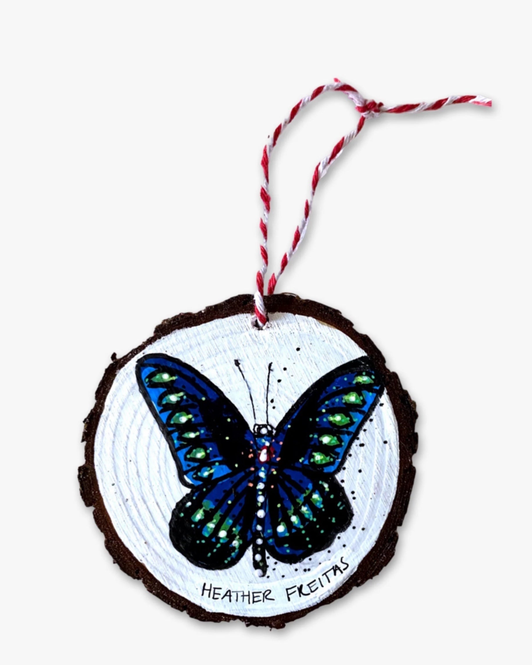 Frost White & Green Glow Butterfly - Hand Painted Ornament