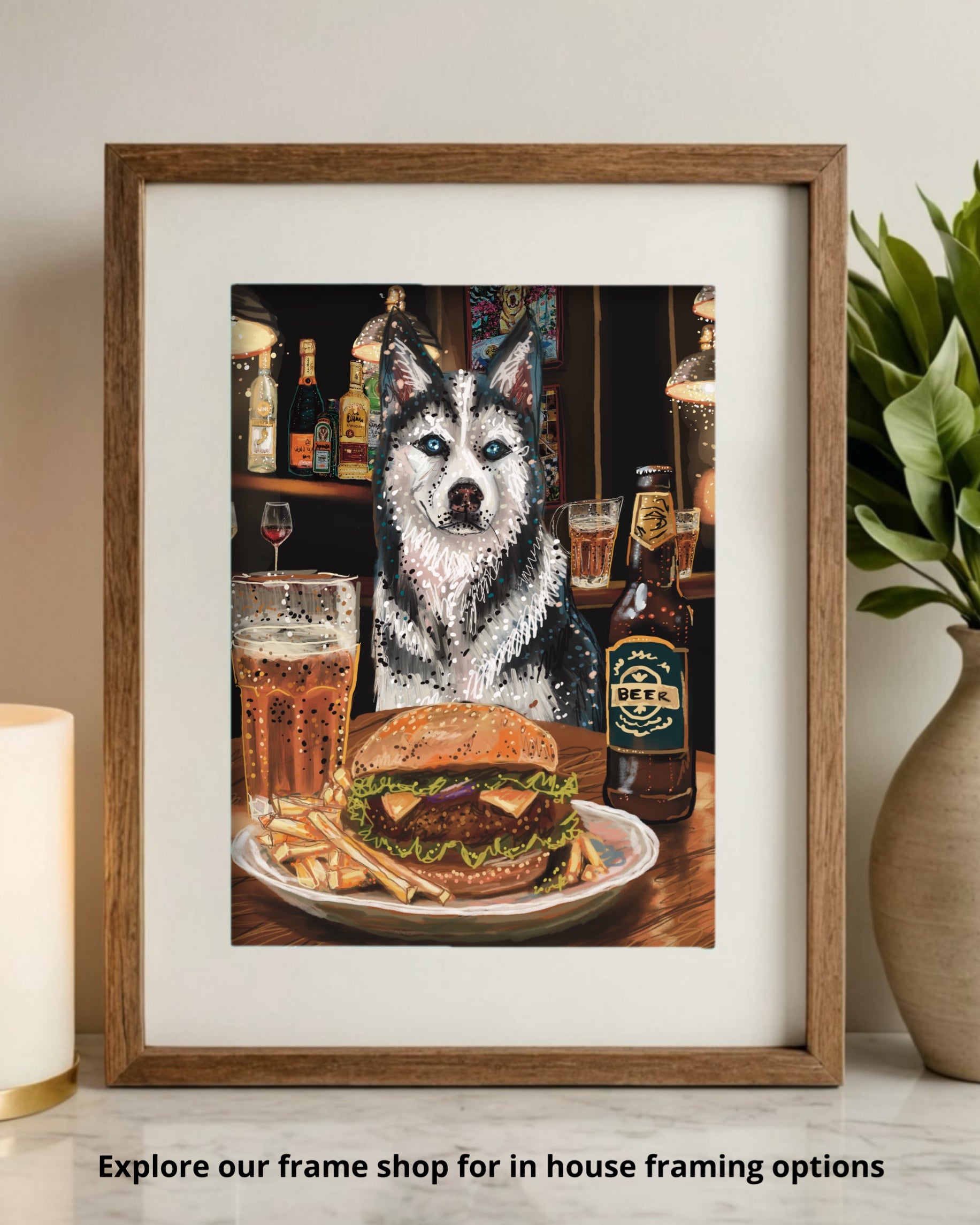 Build Your Own Dining Dog Art Print - Husky