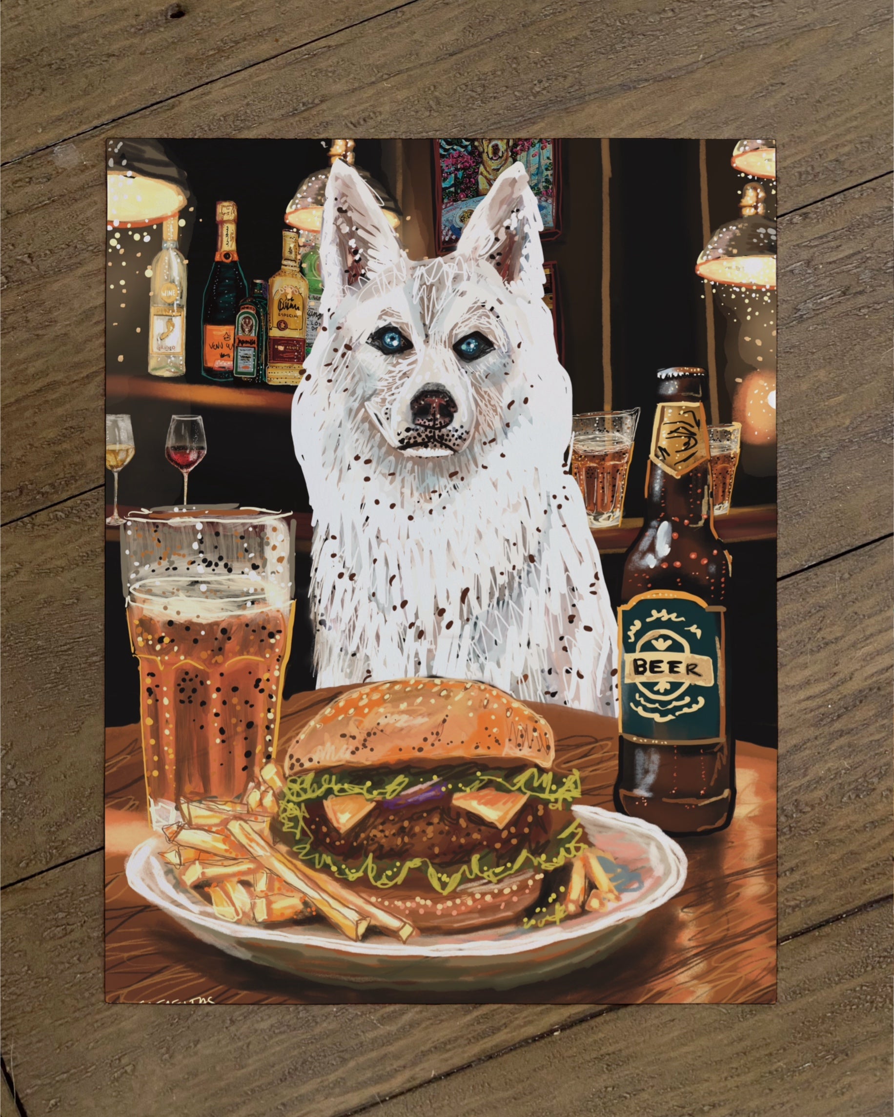 Build Your Own Dining Dog Art Print - Husky