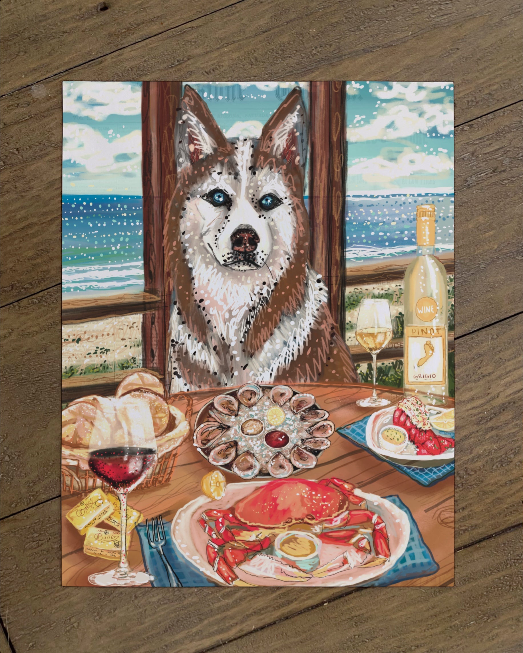 Build Your Own Dining Dog Art Print - Husky