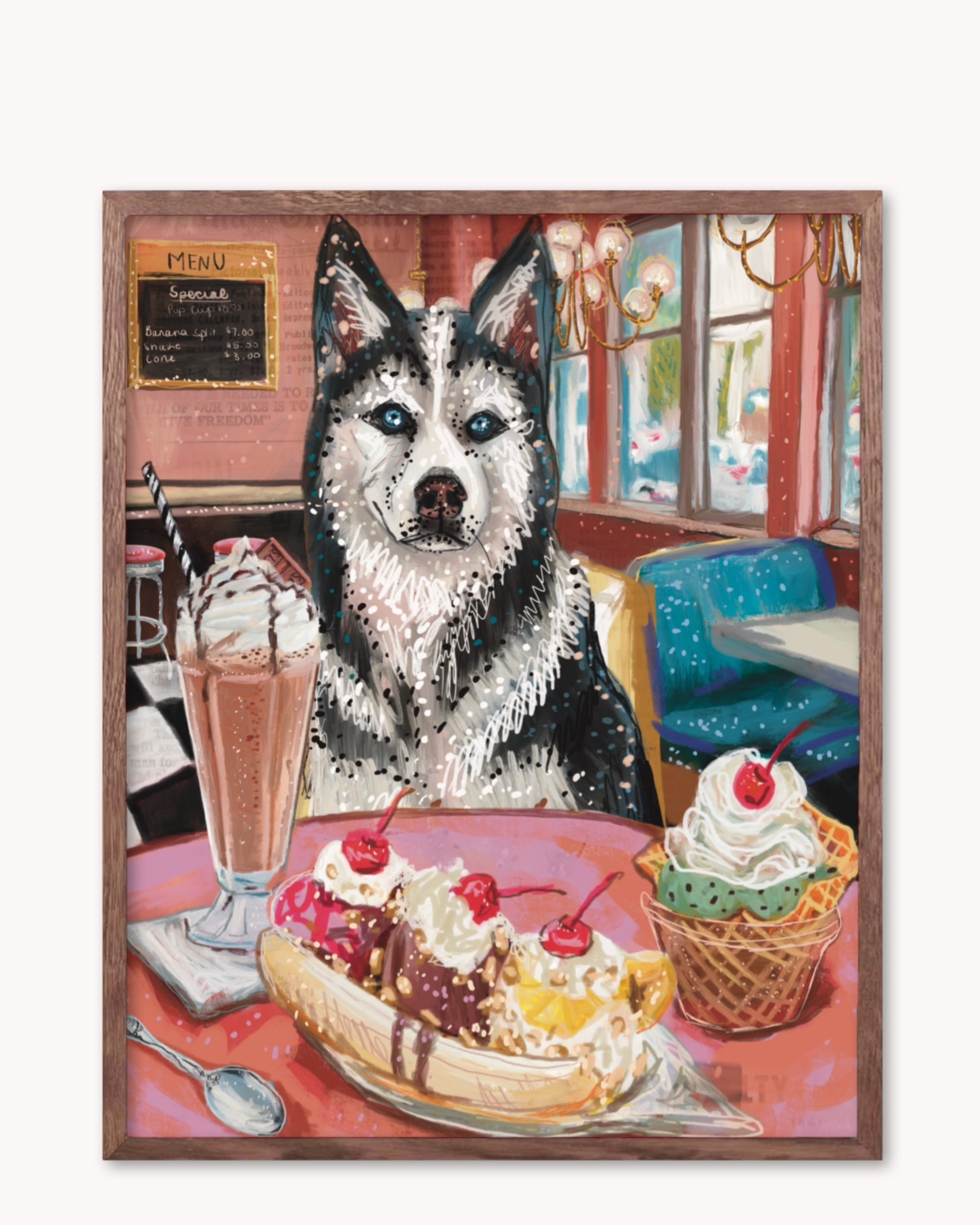 Build Your Own Dining Dog Art Print - Husky