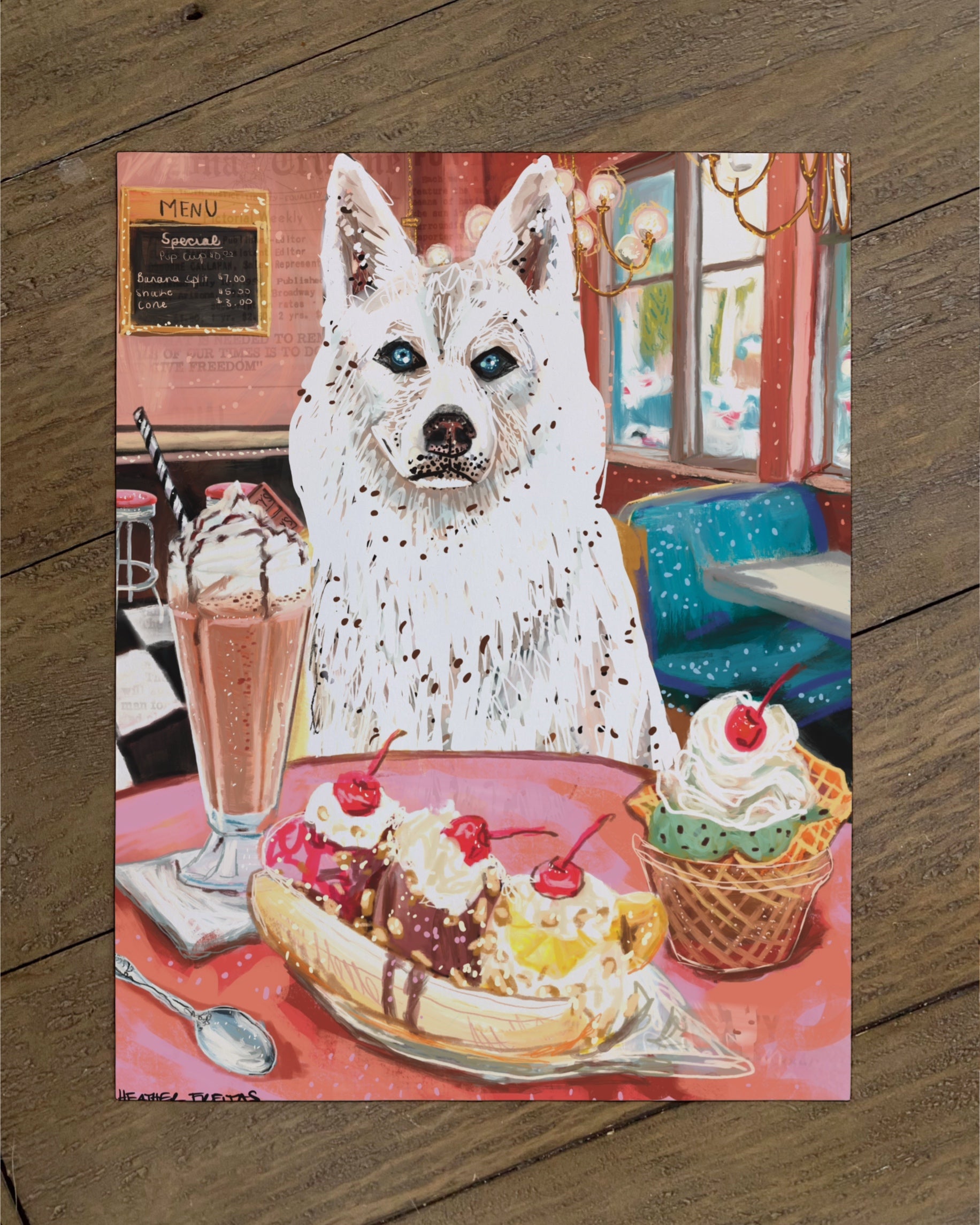 Build Your Own Dining Dog Art Print - Husky