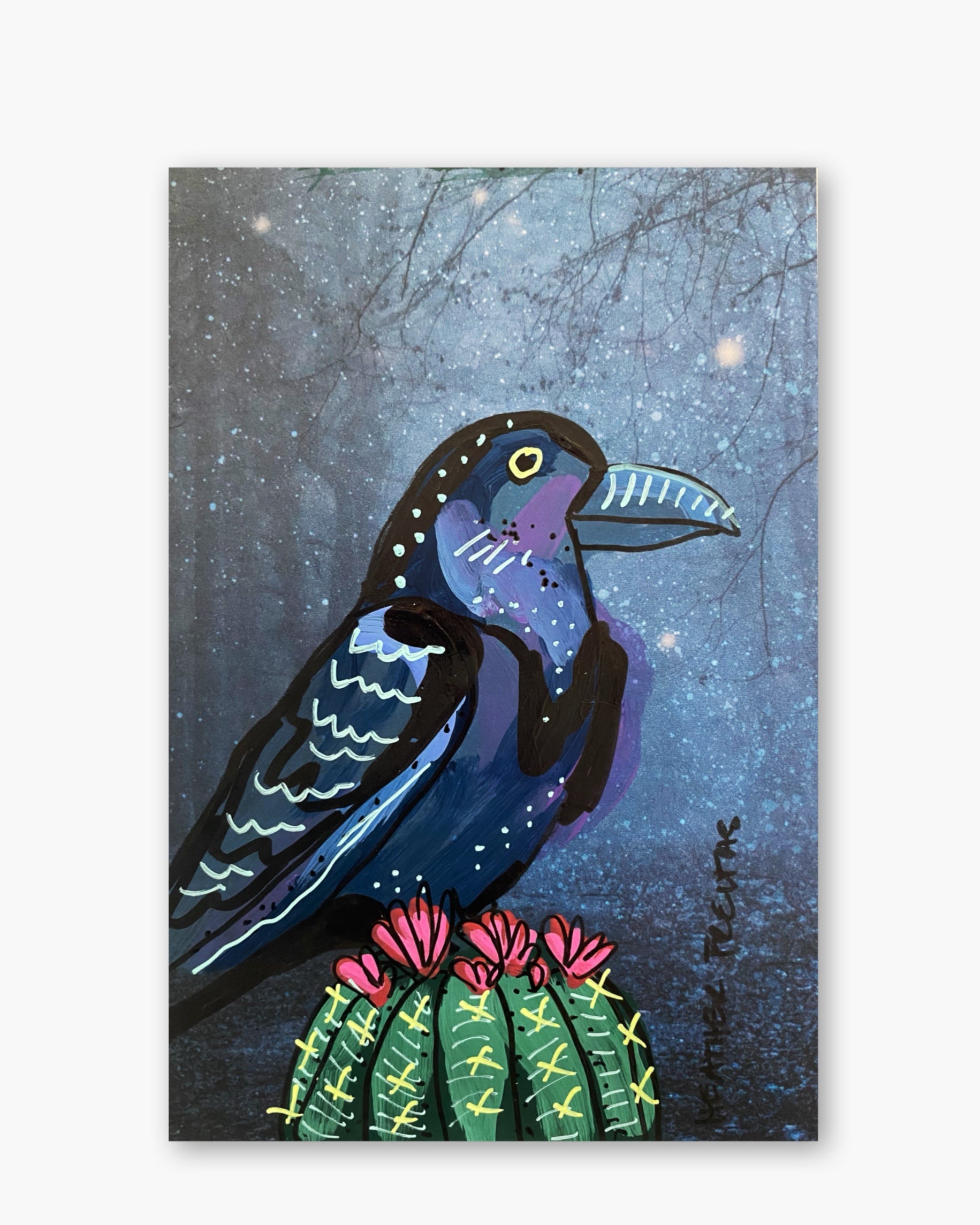 Raven On Cactus In Moody Forest ( Original Painting )