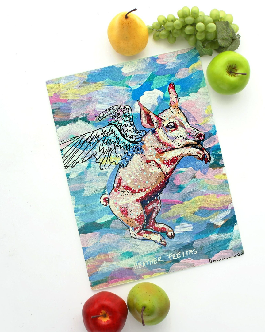 Pastel Flying Pig Glass Chopping Board Trivet