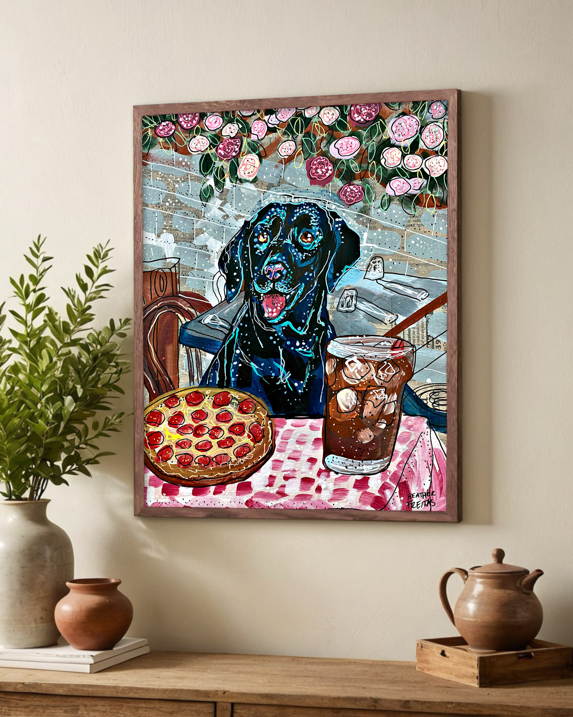 Black Labrador At Pizza Restaurant - Limited Edition Print