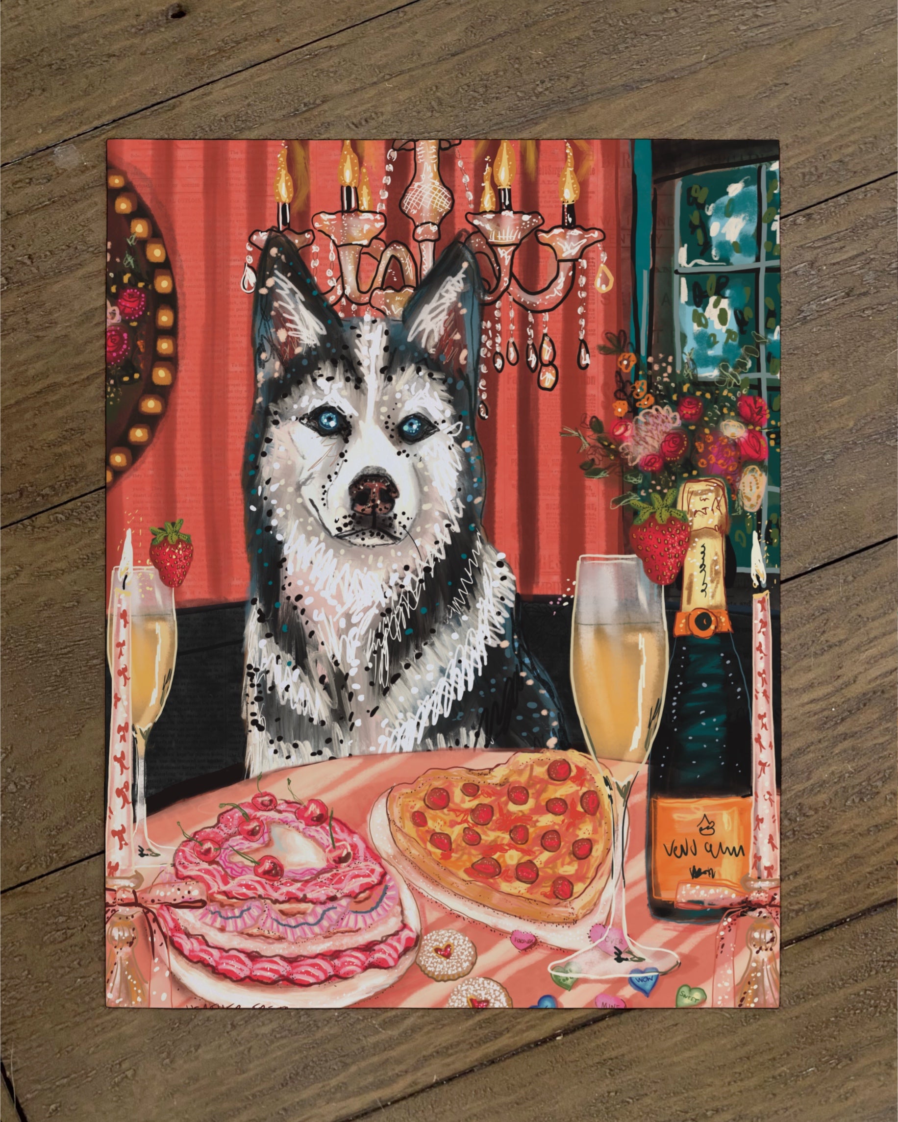 Build Your Own Dining Dog Art Print - Husky