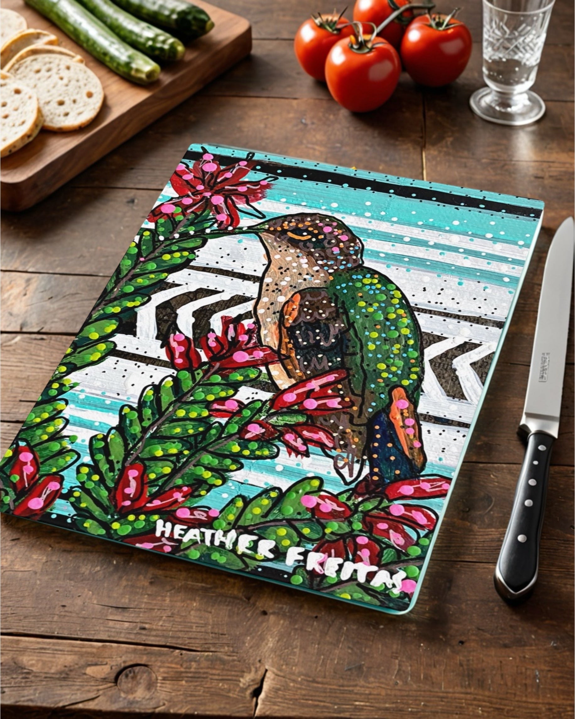 Ocotillo Hummingbird Glass Chopping Board Trivet