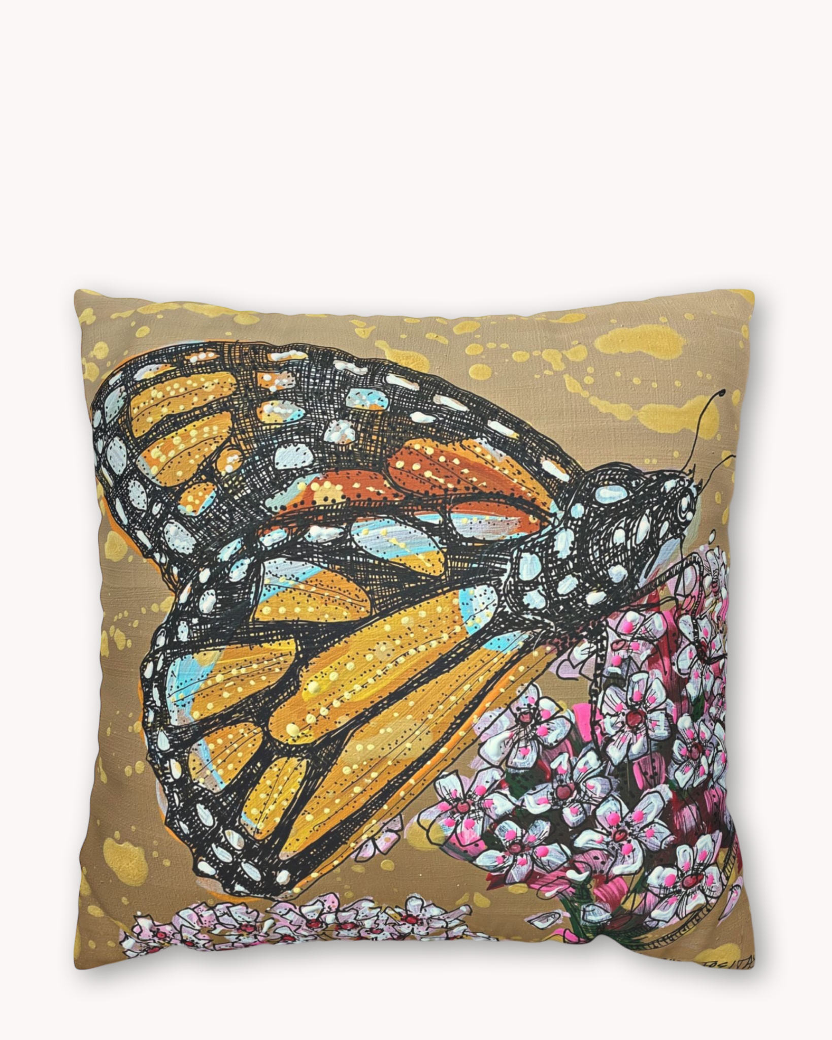 Citrine Monarch Faux Suede Pillow