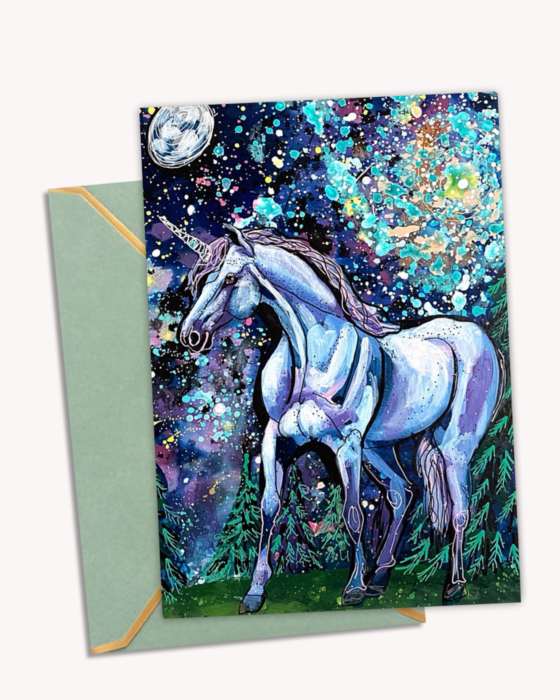 Spiral Galaxy Unicorn - Greeting Card / Fine Art Print