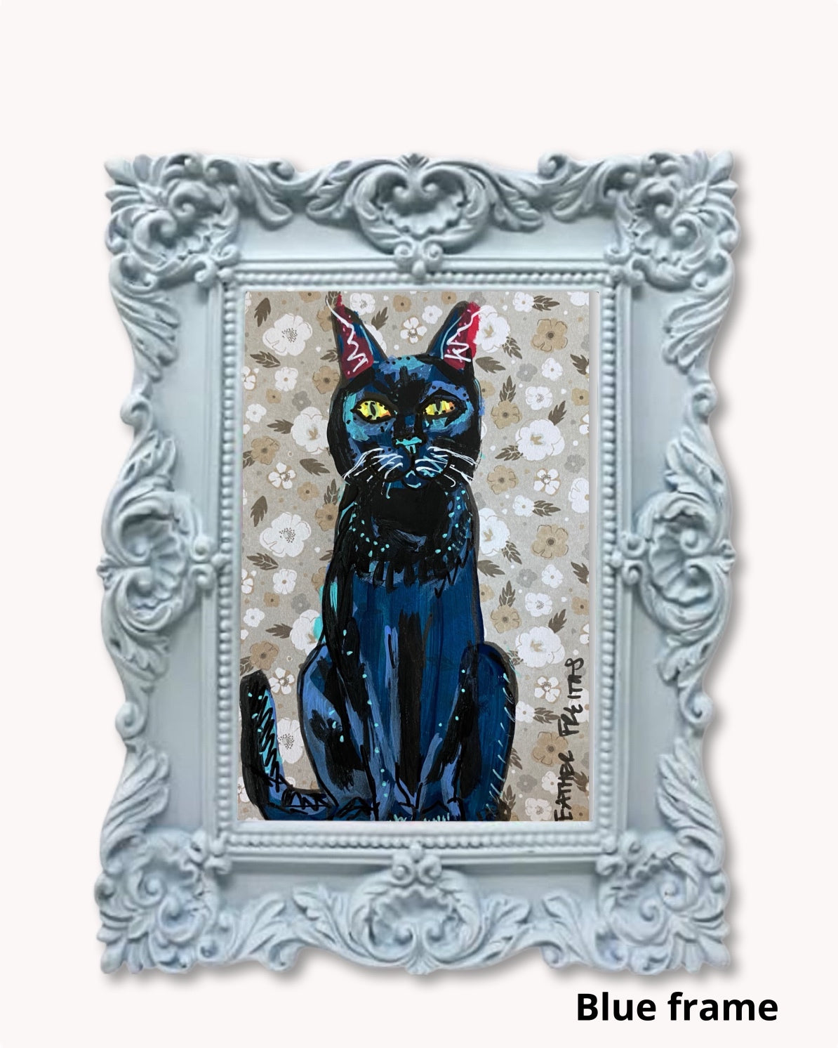 Floral Bouquet Black Cat ( Original Painting )