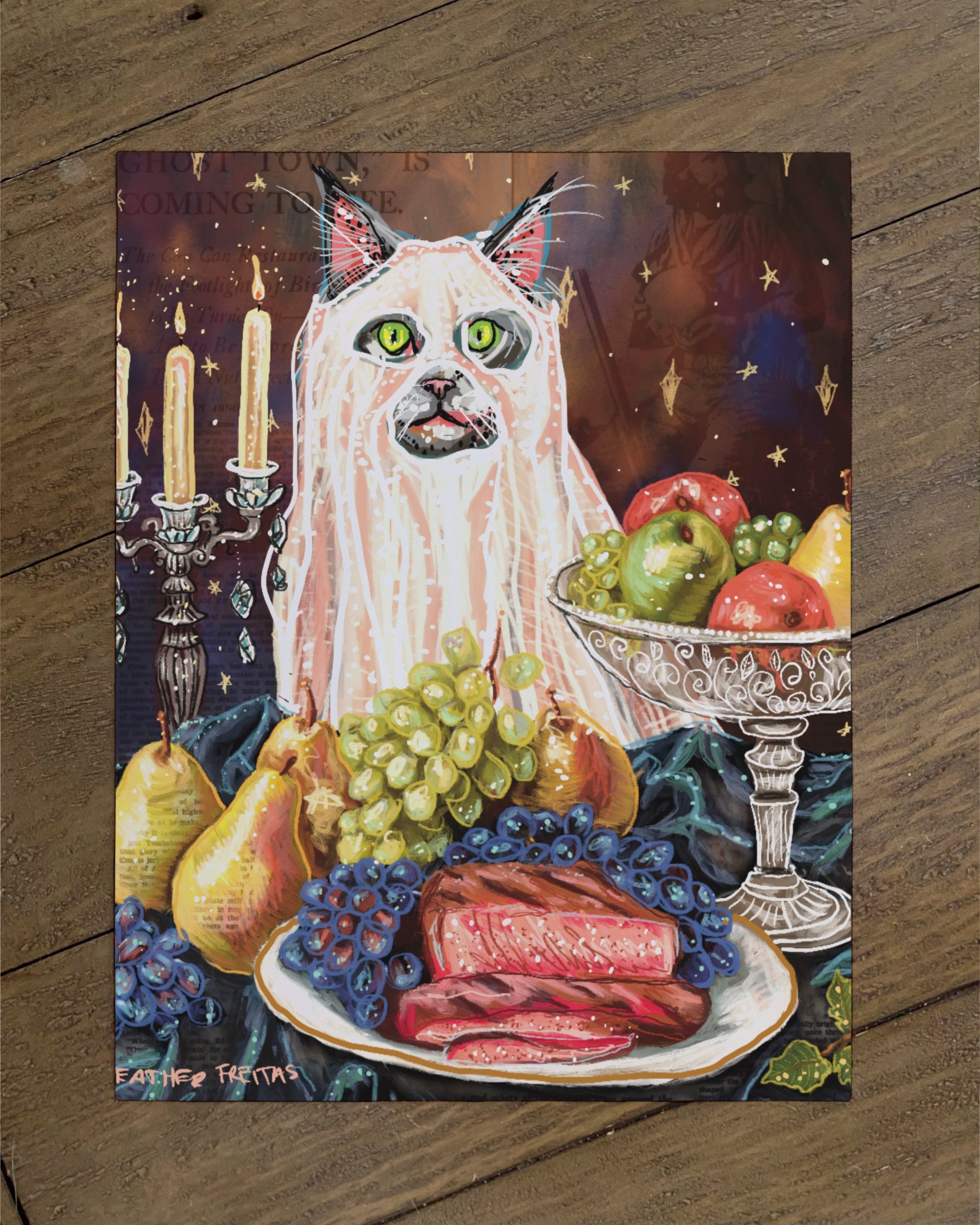 Build Your Own Fancy Feast Cat Art Print - Long Hair Grey