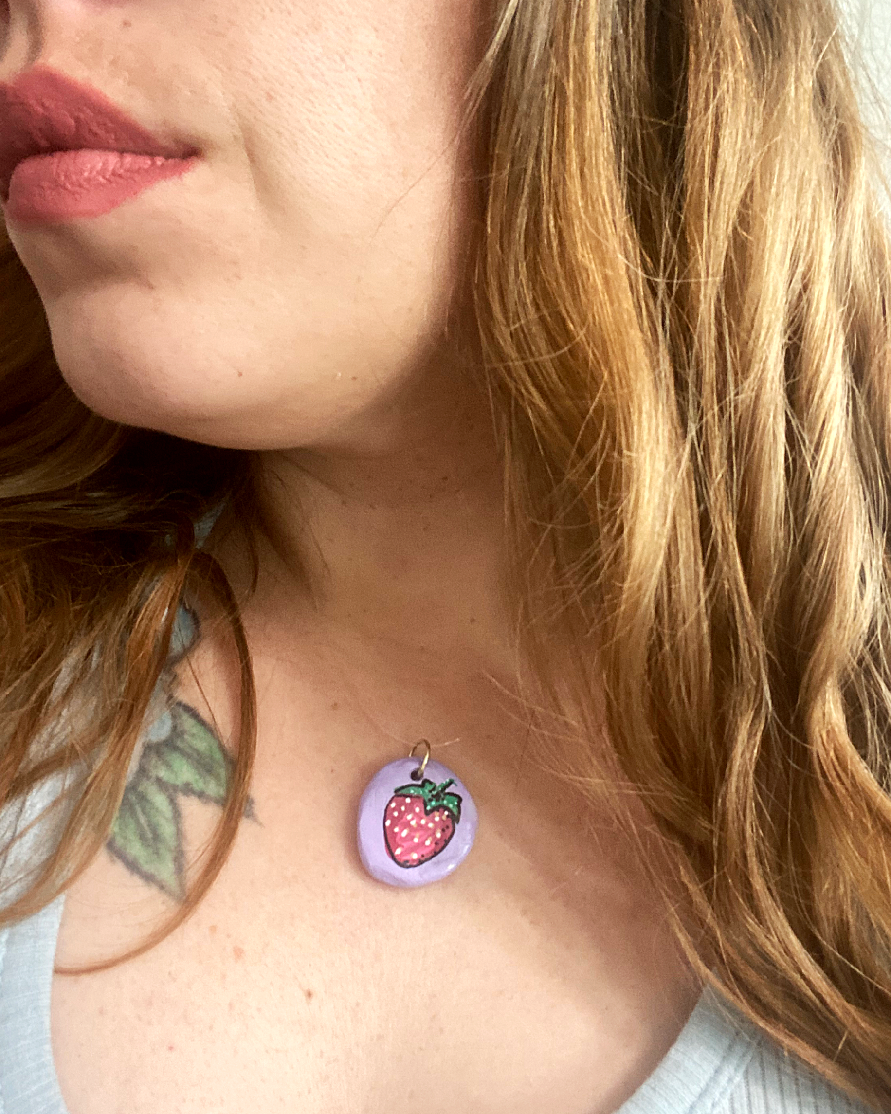 Purple Strawberry Hand Painted Pendant