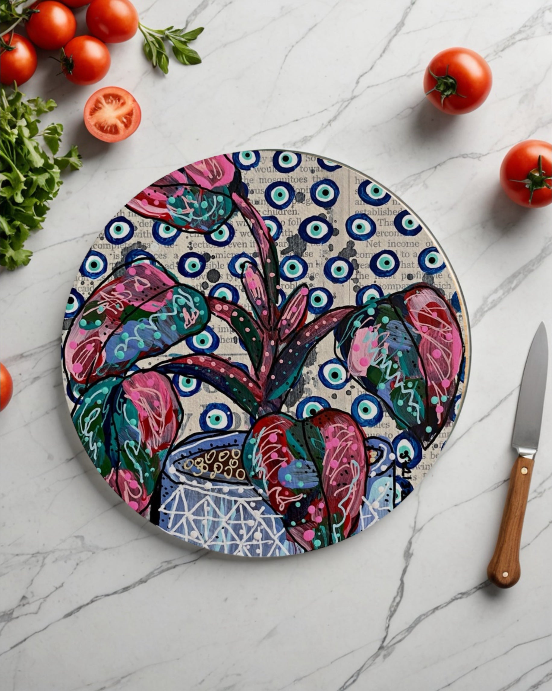 Pink Princess Pilodendron Glass Chopping Board