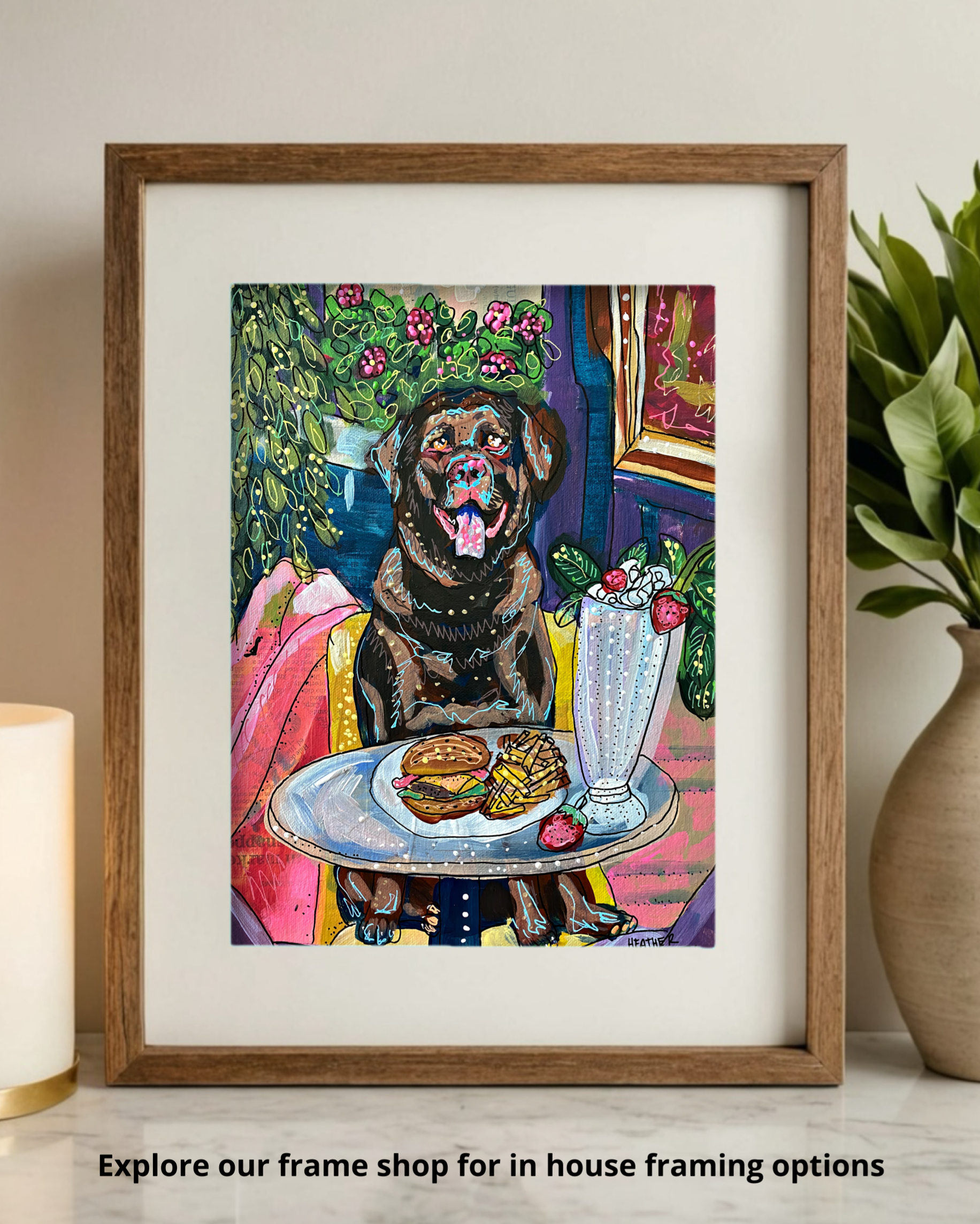 Chocolate Labrador At Burger Pub - Limited Edition Print