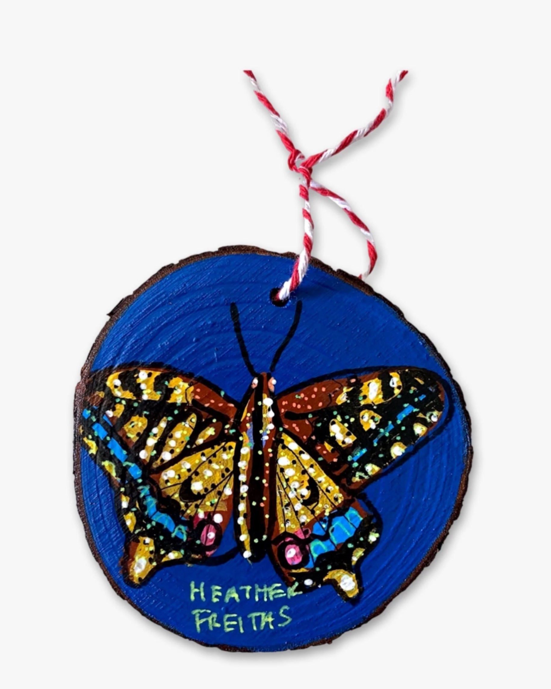 Dusk Blue & Vintage Vibes Butterfly - Hand Painted Ornament